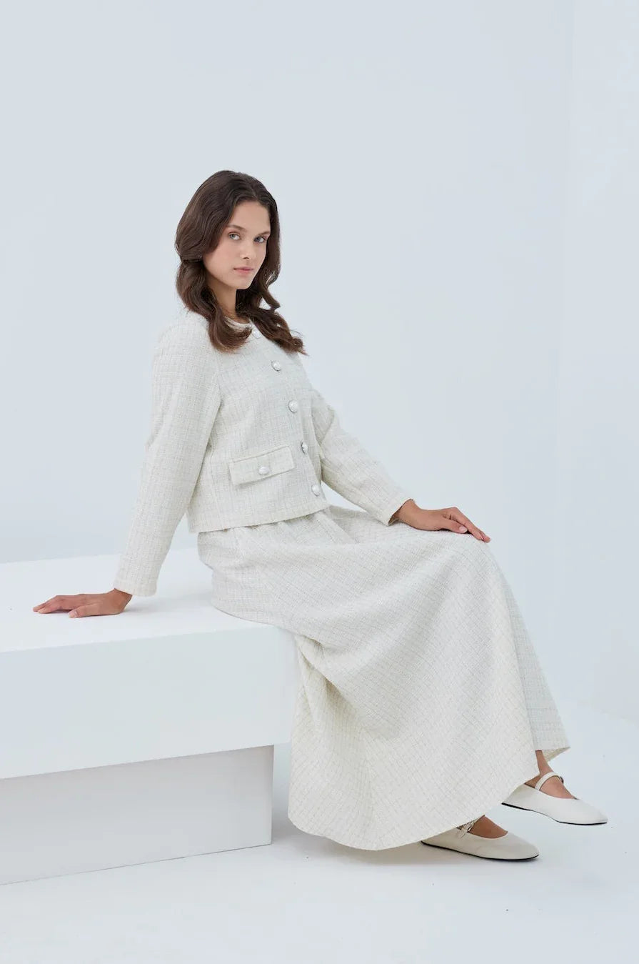 Simli Düğmeli Etek Takım