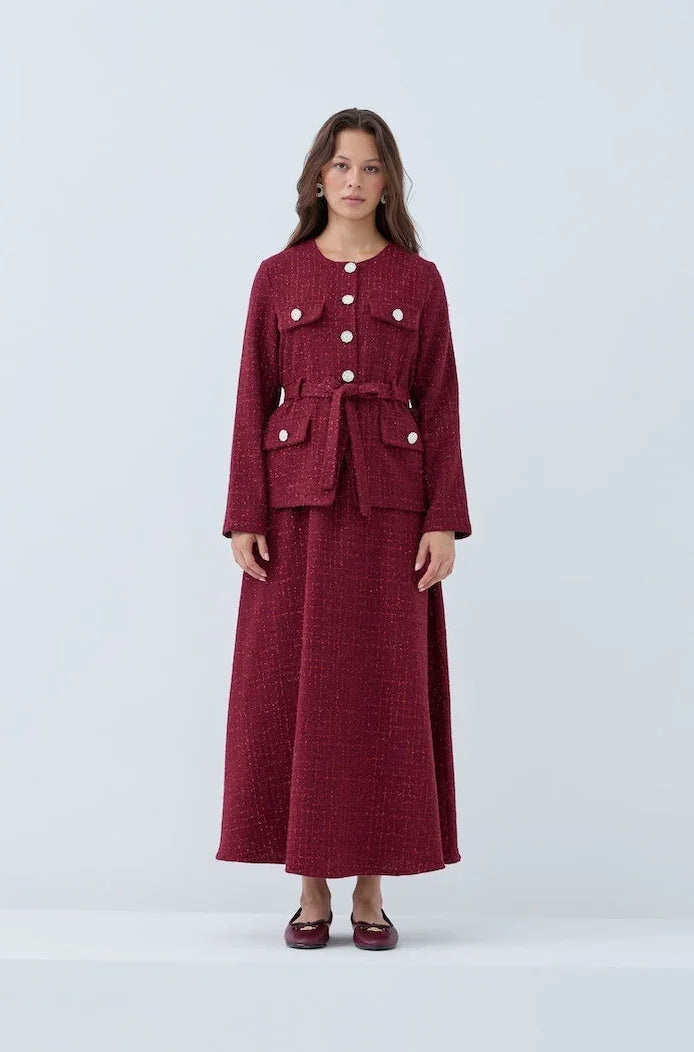 Simli Cep Düğmeli Etek Takım