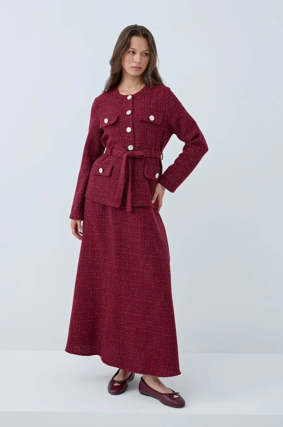 Simli Cep Düğmeli Etek Takım - VIADEL Atelier