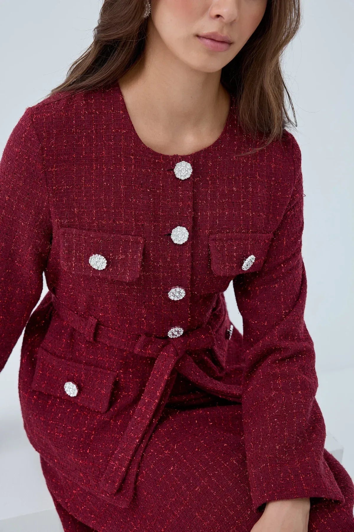 Simli Cep Düğmeli Etek Takım - VIADEL Atelier