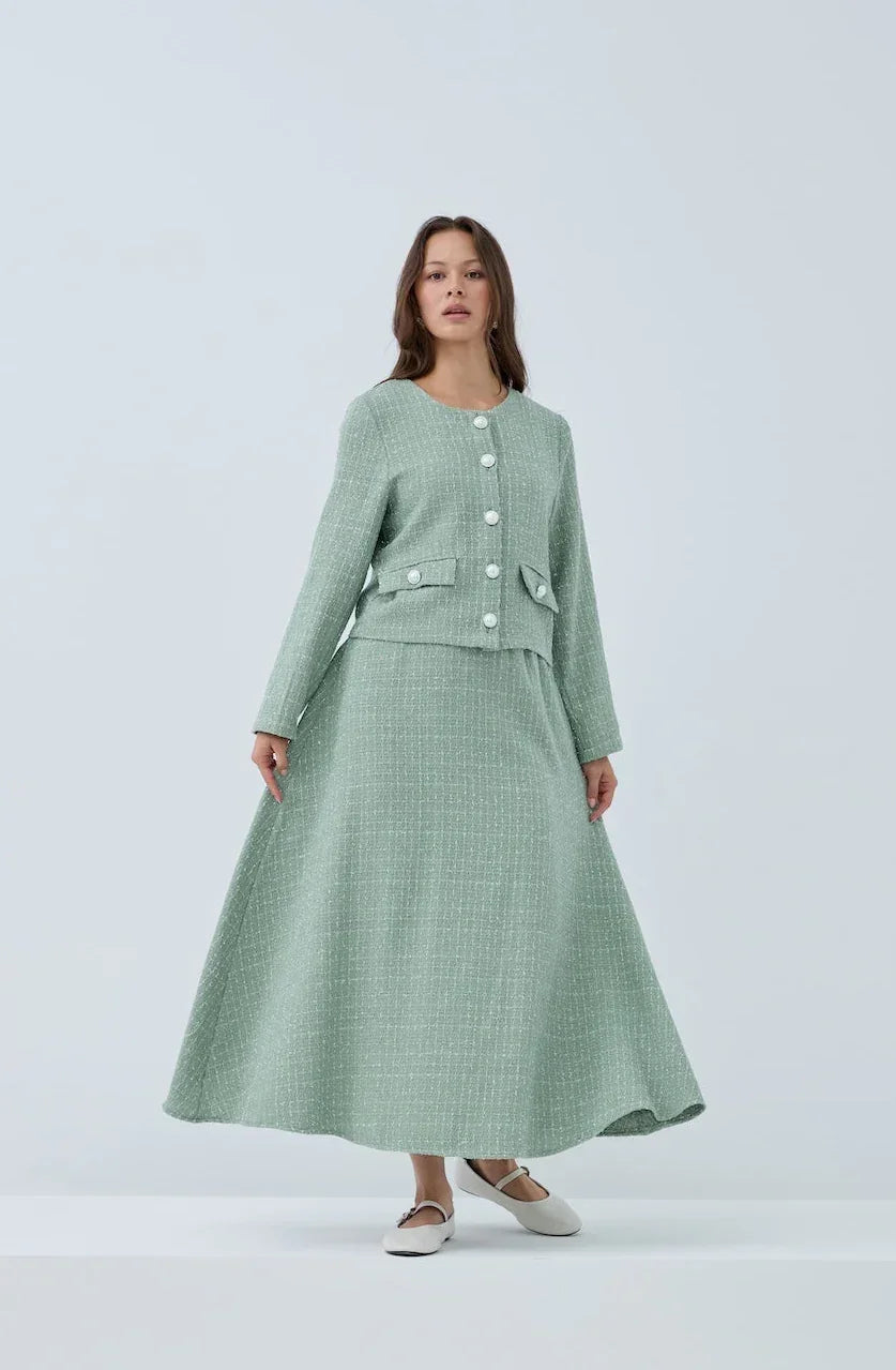 Simli Düğmeli Etek Takım