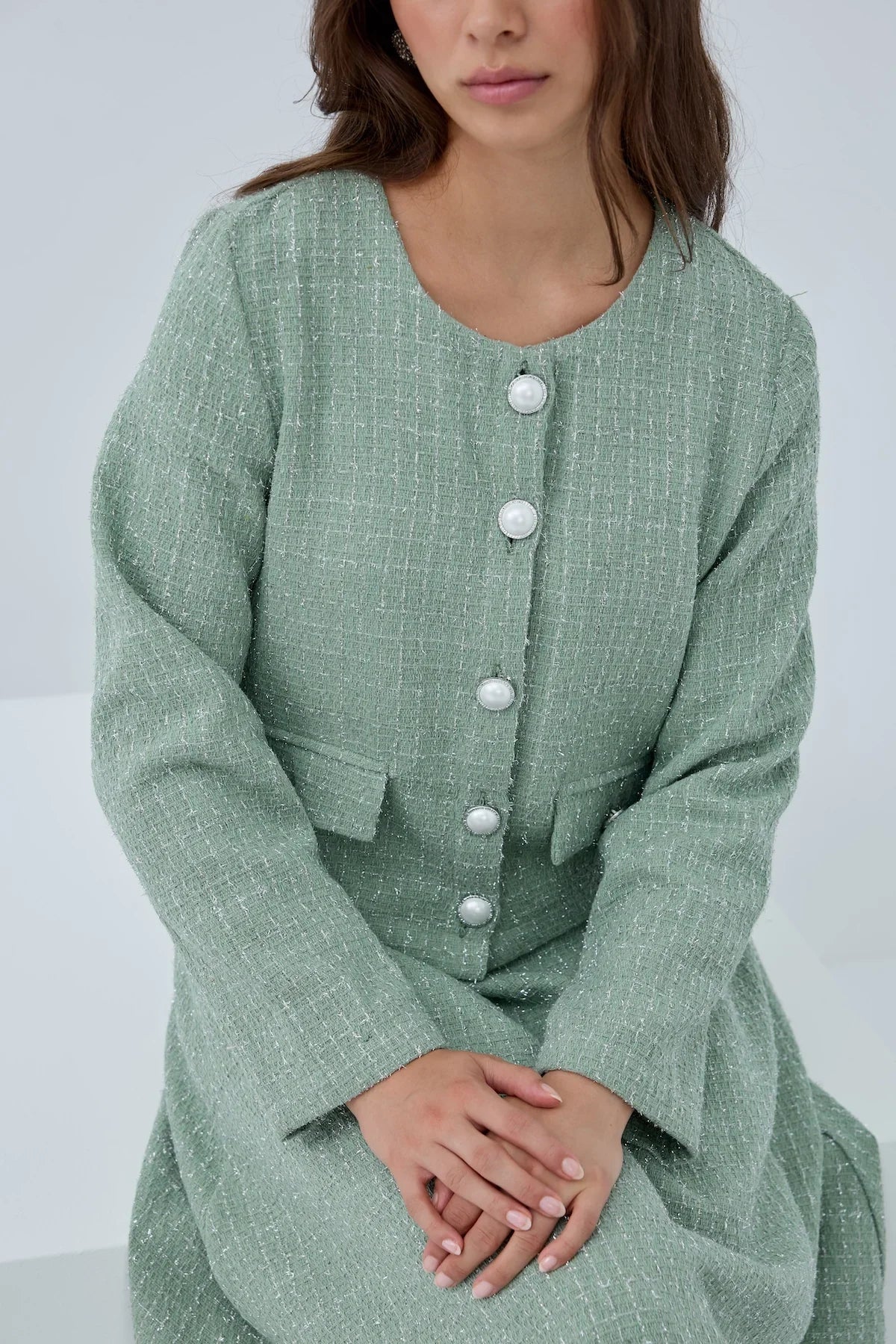 Simli Düğmeli Etek Takım