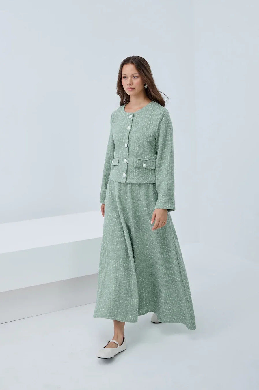 Simli Düğmeli Etek Takım