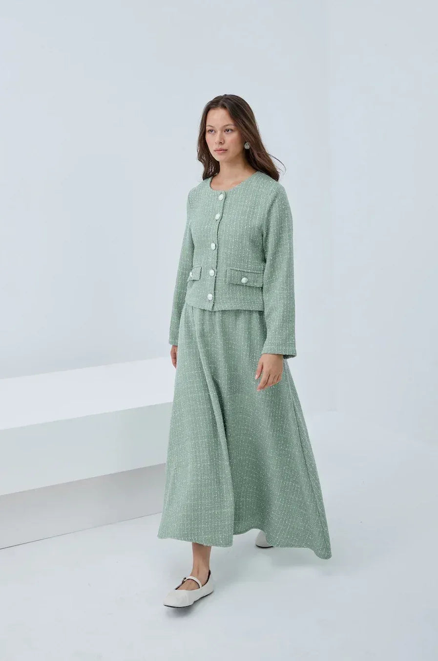 Simli Düğmeli Etek Takım - VIADEL Atelier