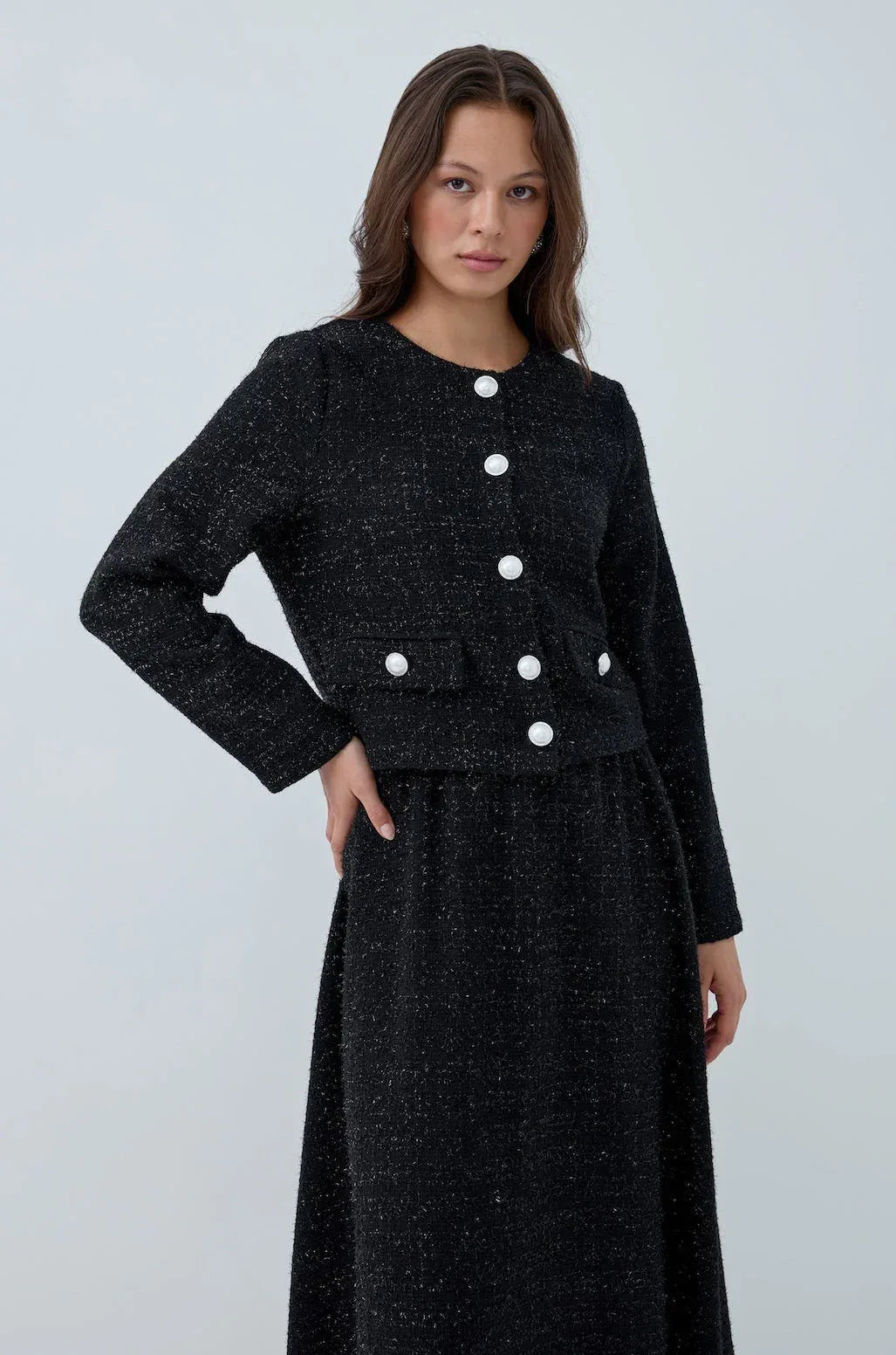 Simli Düğmeli Etek Takım - VIADEL Atelier