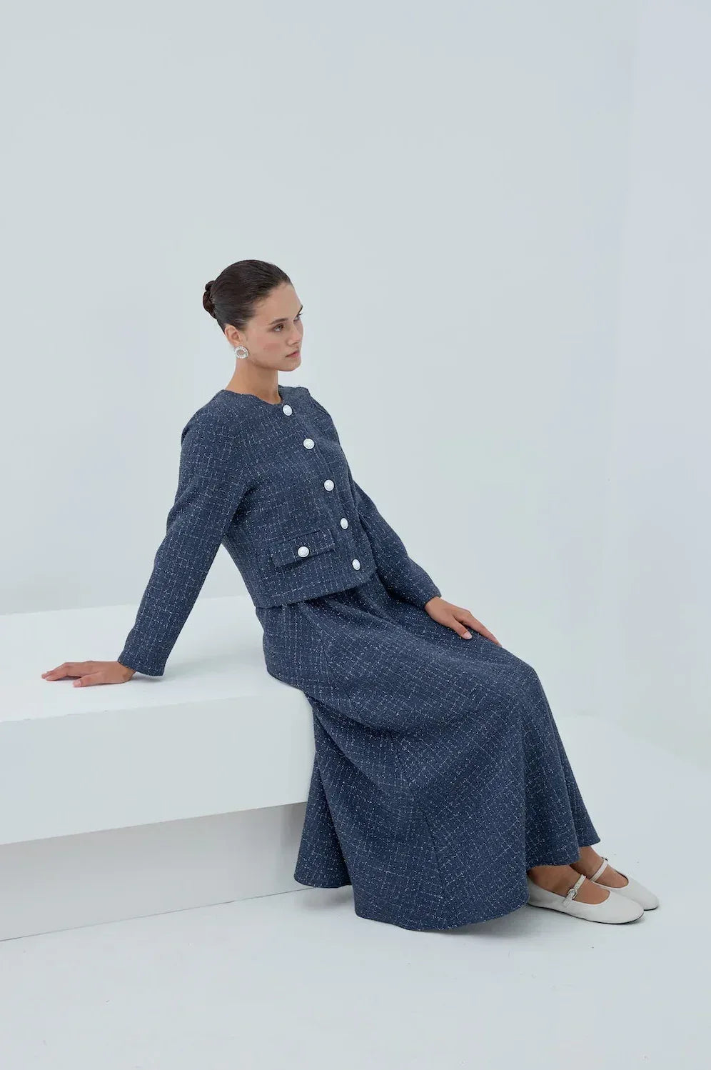 Simli Düğmeli Etek Takım - VIADEL Atelier