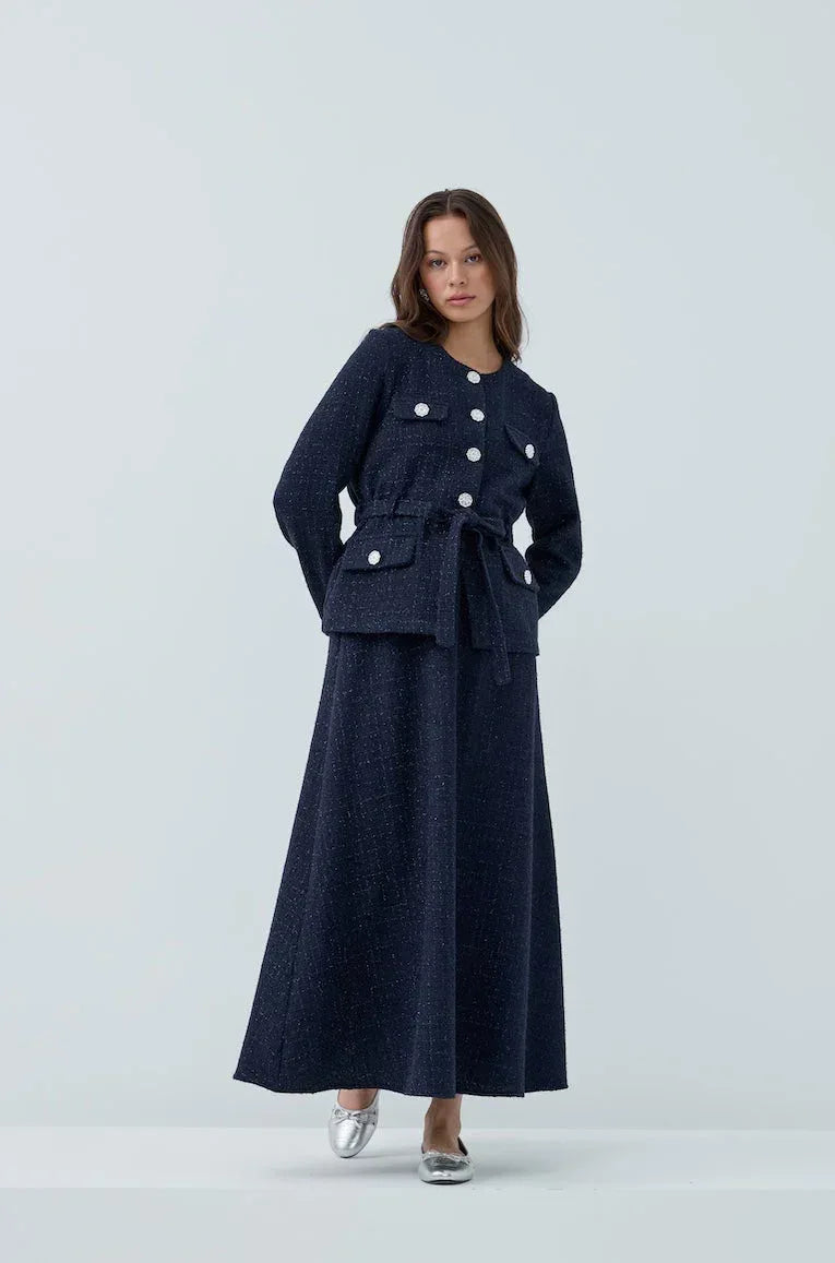 Simli Cep Düğmeli Etek Takım - VIADEL Atelier