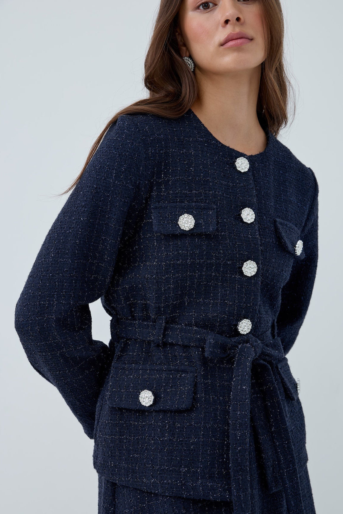 Simli Cep Düğmeli Etek Takım