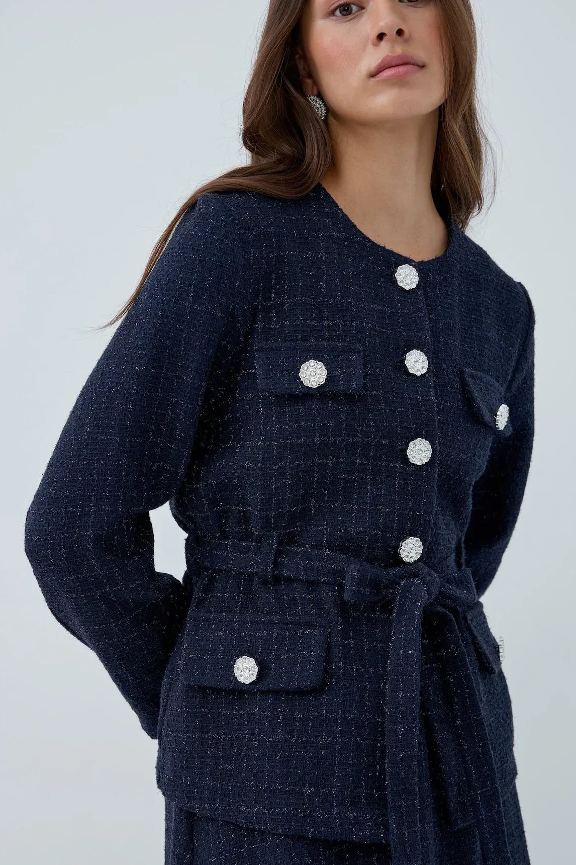 Simli Cep Düğmeli Etek Takım - VIADEL Atelier