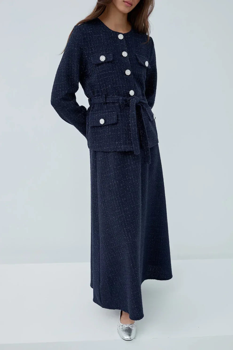 Simli Cep Düğmeli Etek Takım - VIADEL Atelier