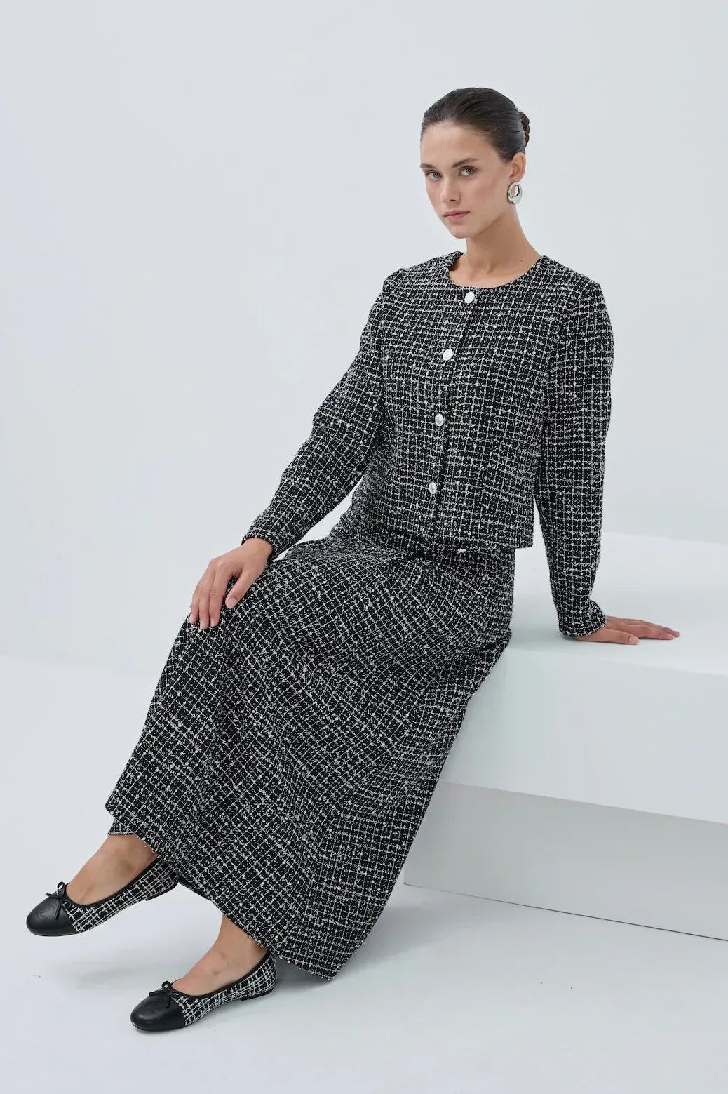 Siyah Beyaz Simli Etek Takım - VIADEL Atelier