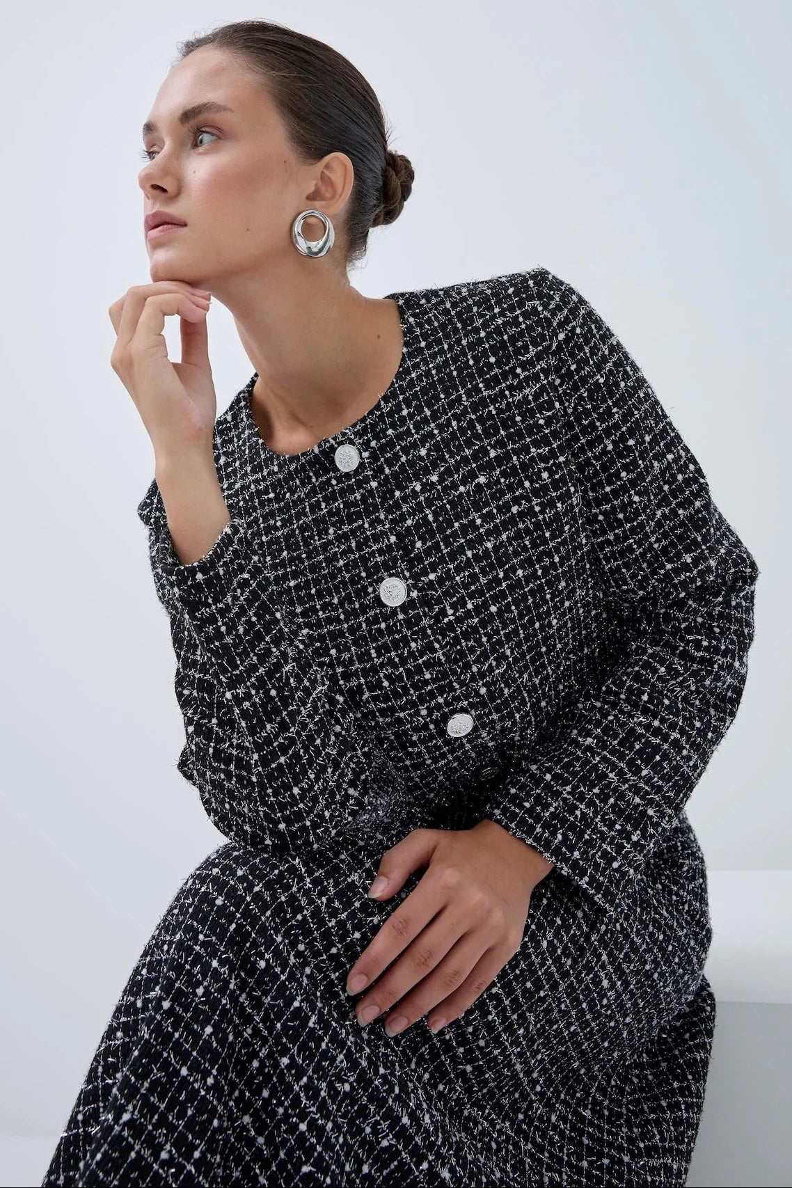 Siyah Beyaz Simli Etek Takım