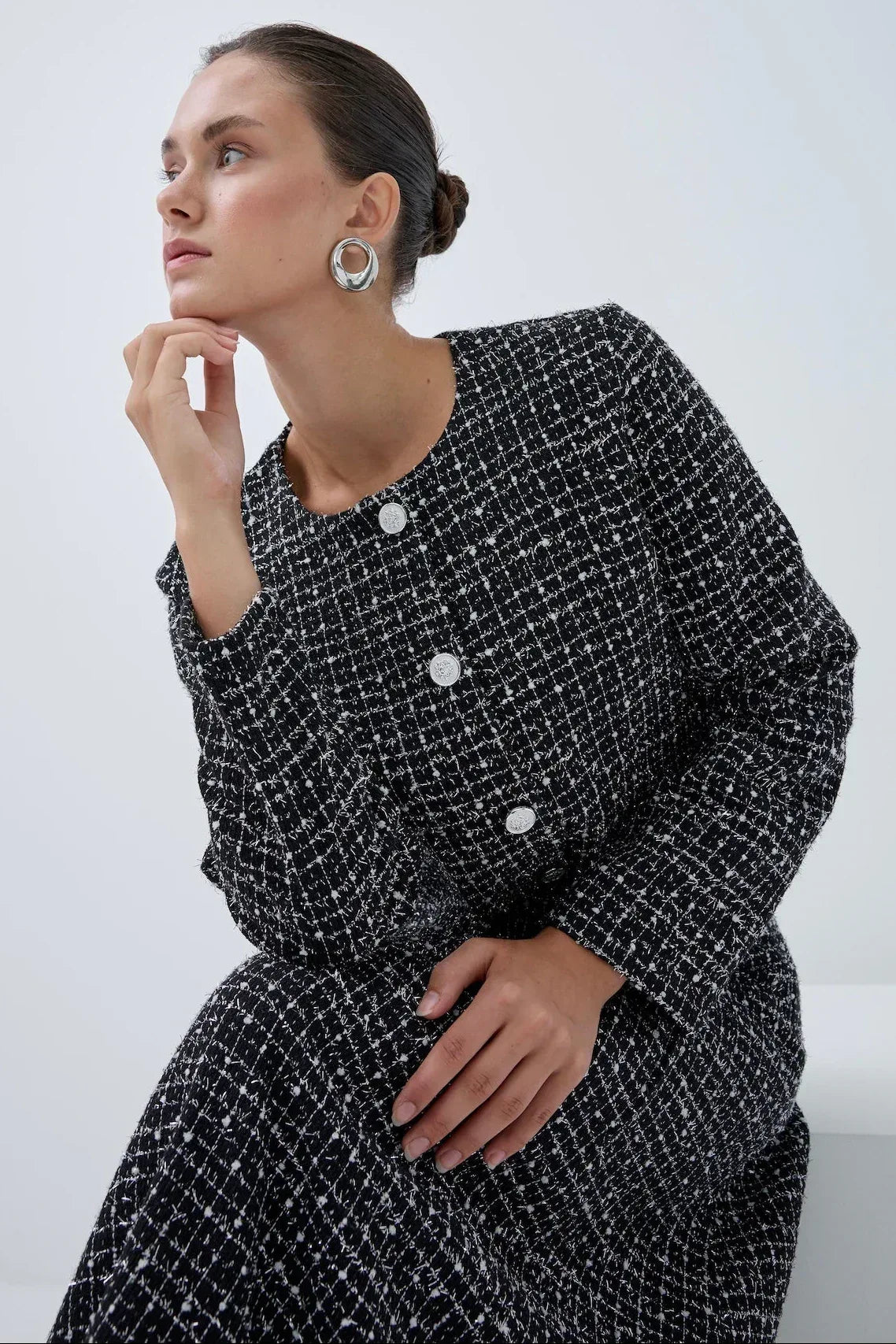 Siyah Beyaz Simli Etek Takım - VIADEL Atelier