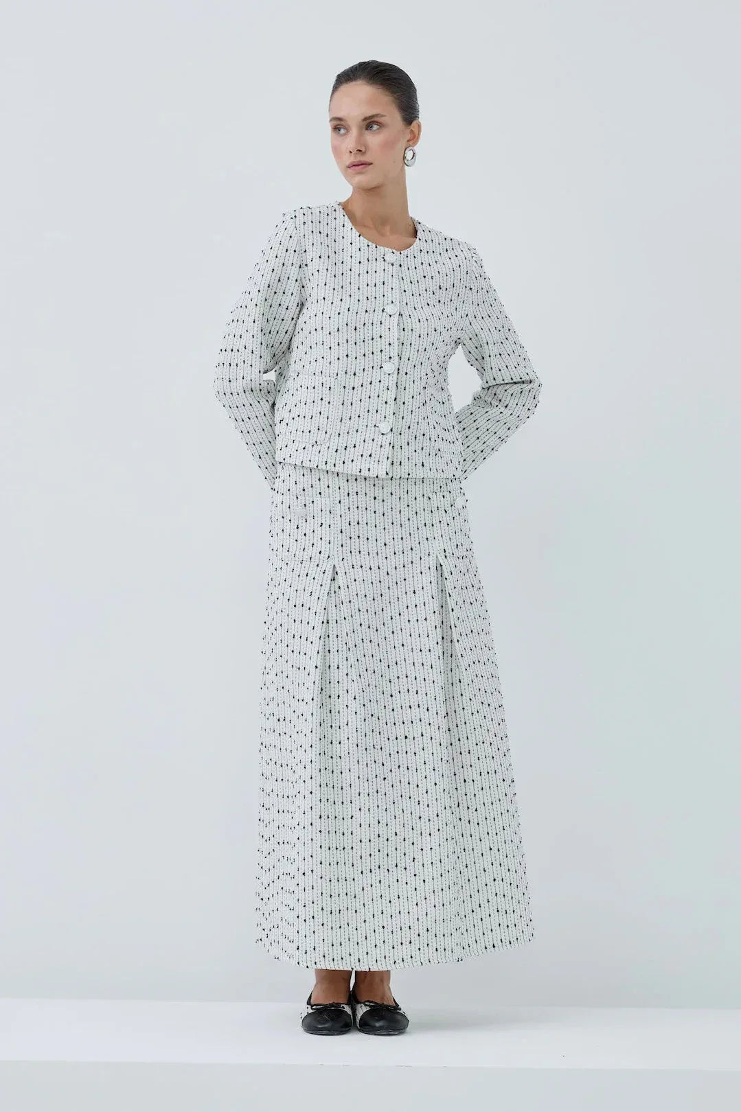 Siyah Beyaz Simli Etek Takım - VIADEL Atelier