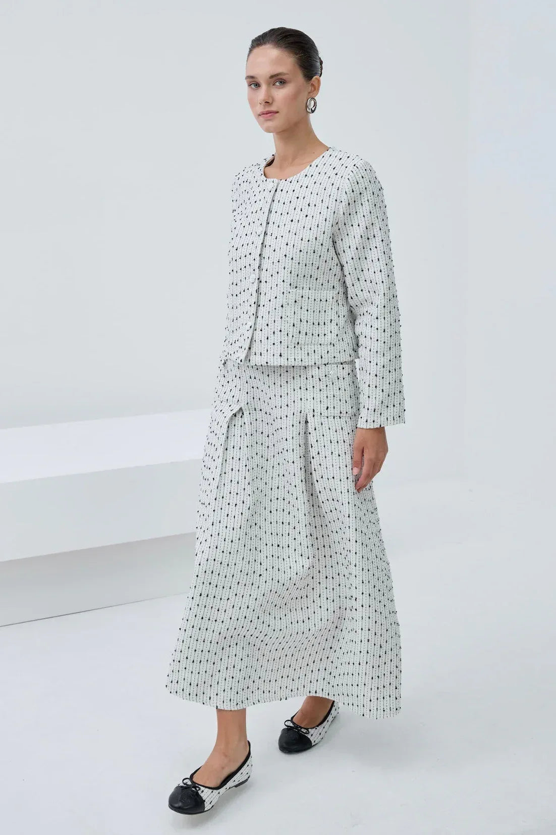 Siyah Beyaz Simli Etek Takım - VIADEL Atelier
