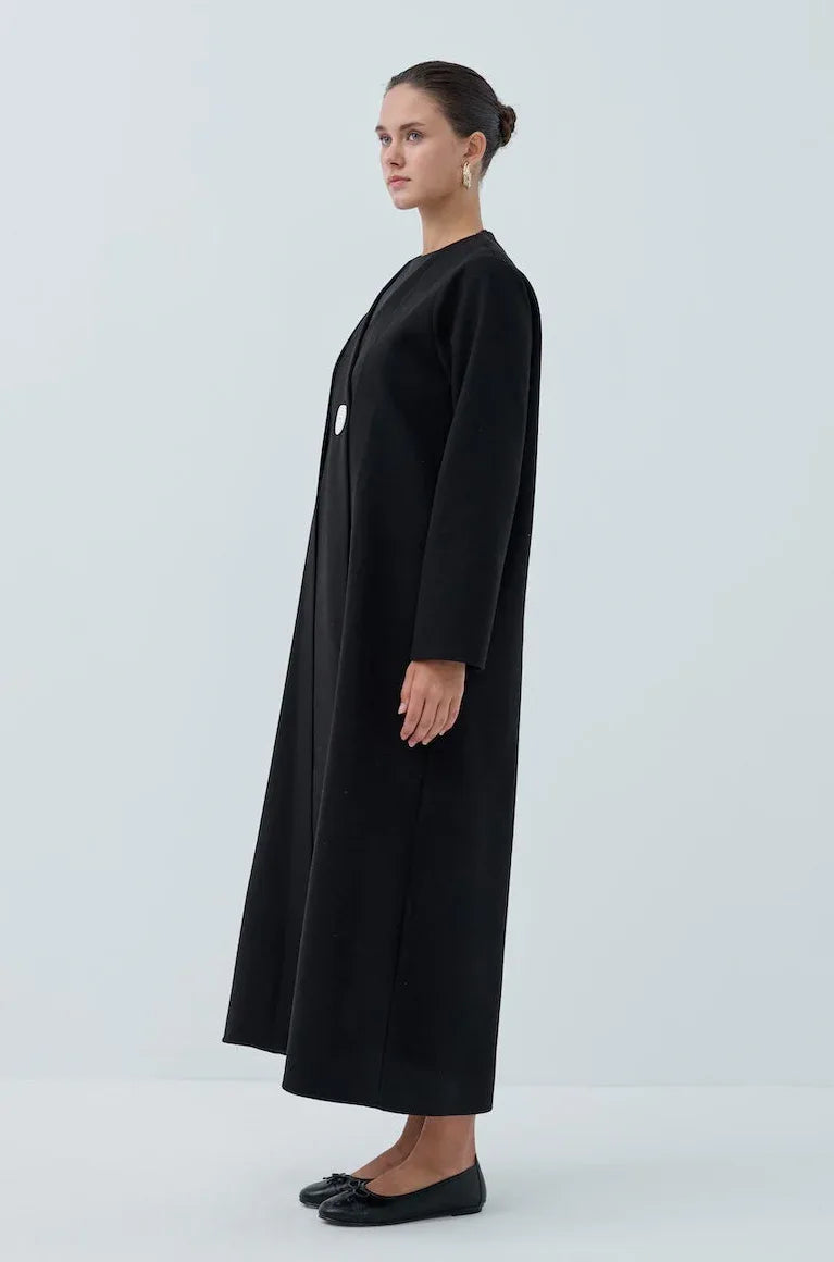 Tek Düğmeli Kış Kaşe Abaya - VIADEL Atelier