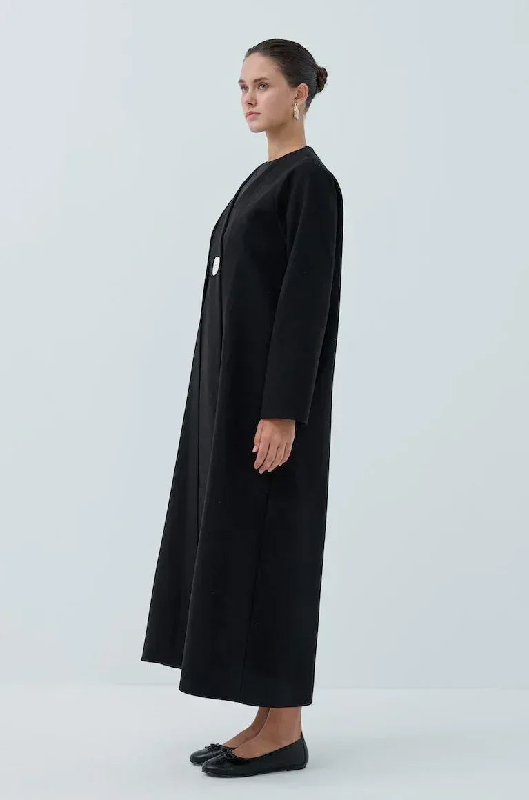 Tek Düğmeli Kış Kaşe Abaya - VIADEL Atelier