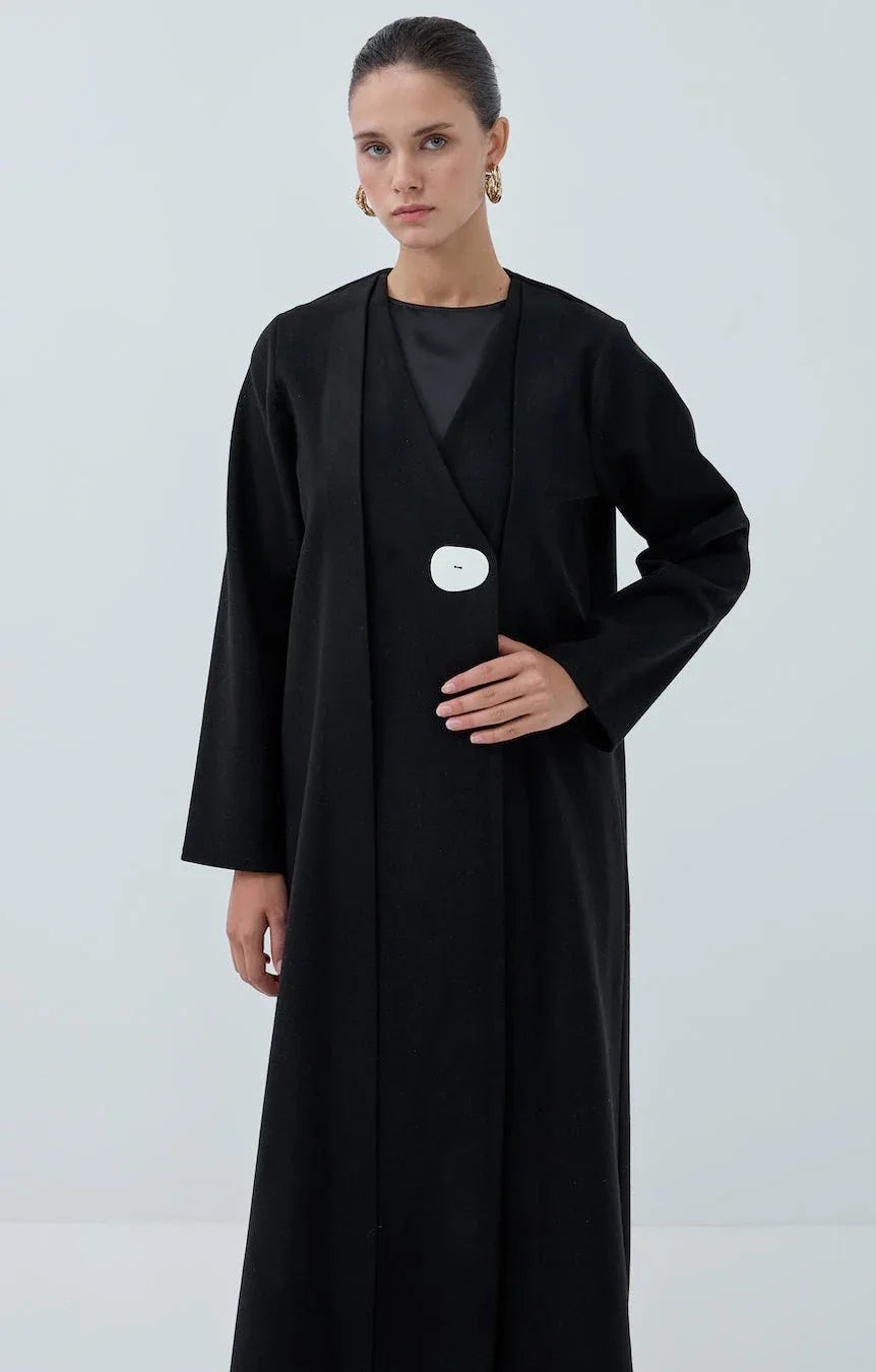 Tek Düğmeli Kış Kaşe Abaya - VIADEL Atelier