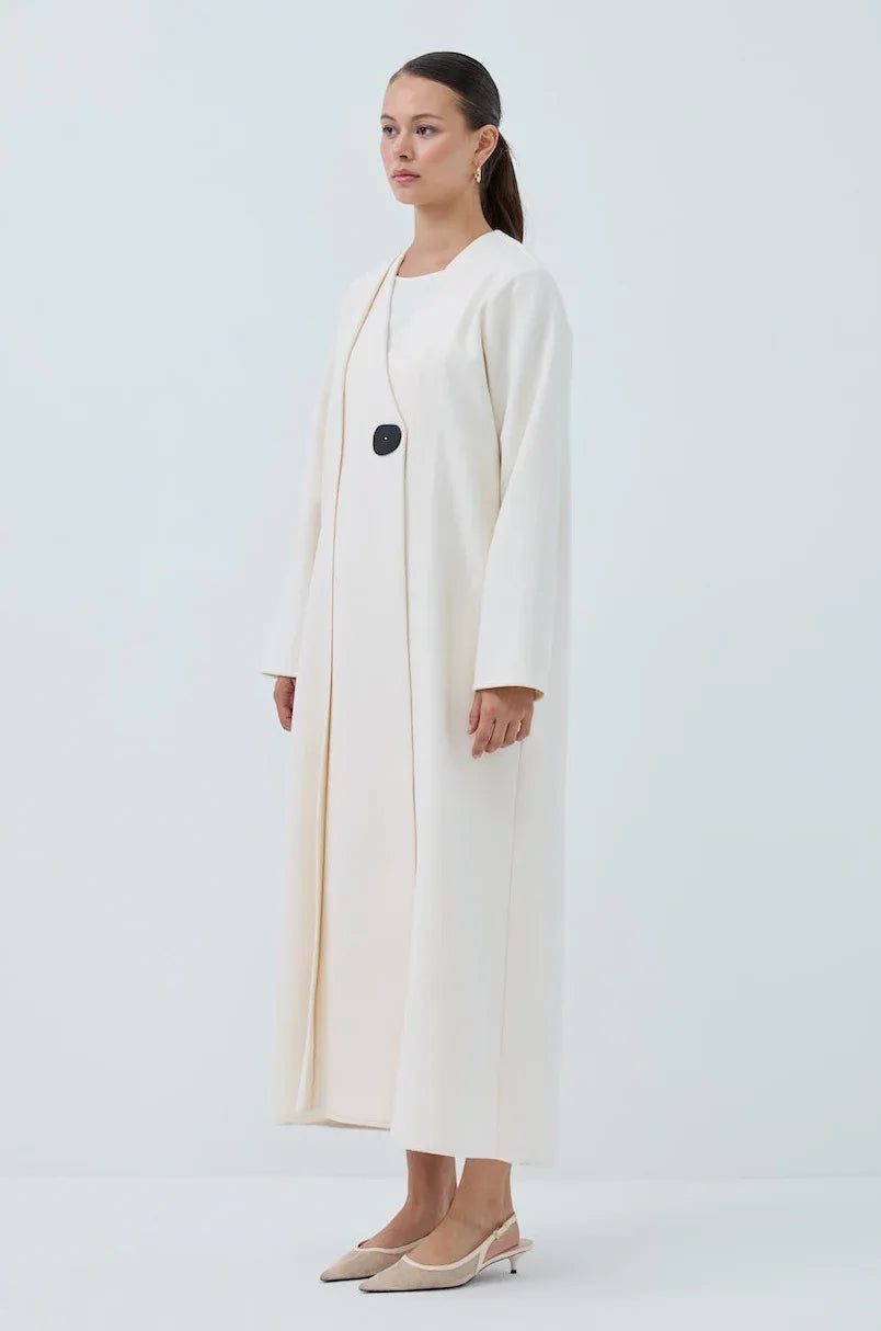 Tek Düğmeli Kış Kaşe Abaya - VIADEL Atelier