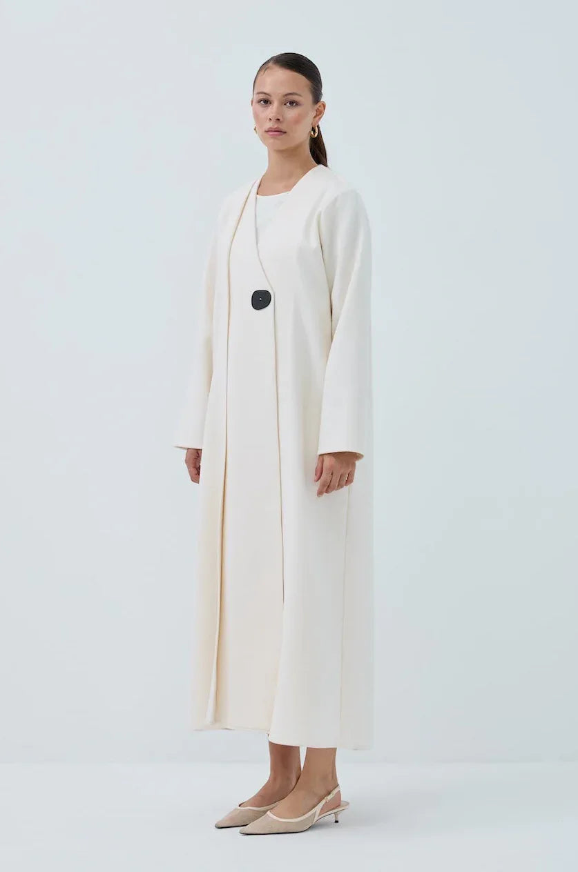 Tek Düğmeli Kış Kaşe Abaya - VIADEL Atelier