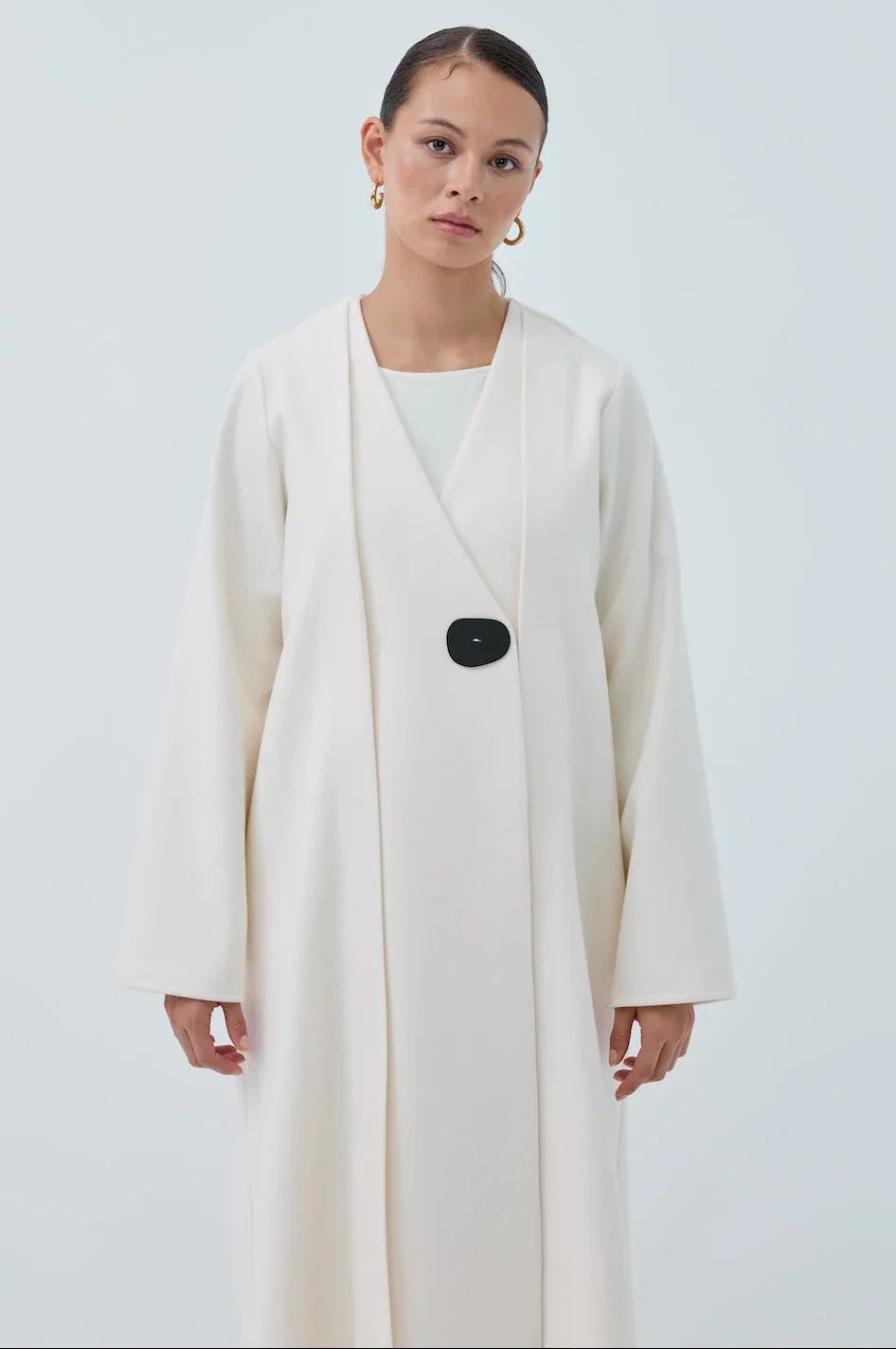 Tek Düğmeli Kış Kaşe Abaya - VIADEL Atelier