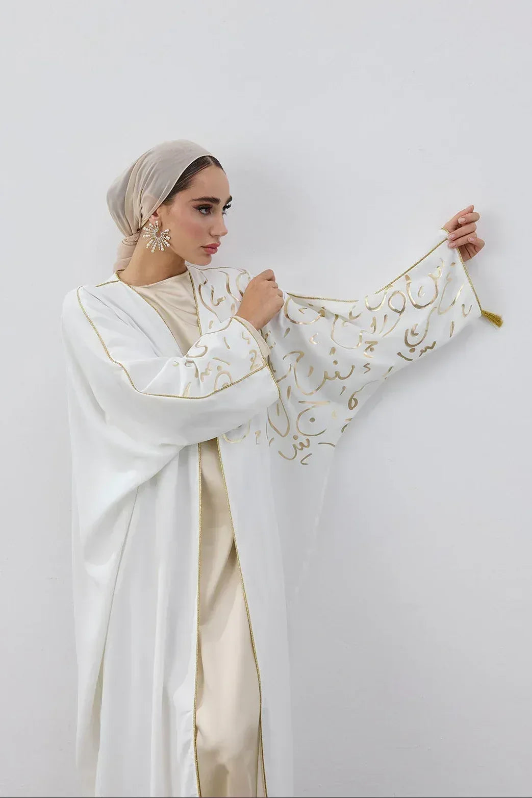 Gold Hat Desenli Abaya - VIADEL Atelier