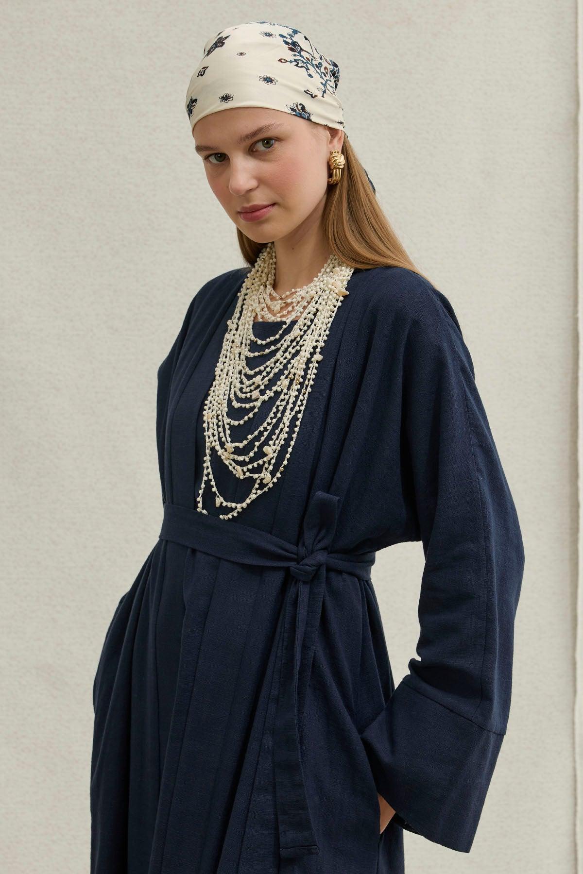 Soft Cotton Keten İkili Takım Lacivert Abaya