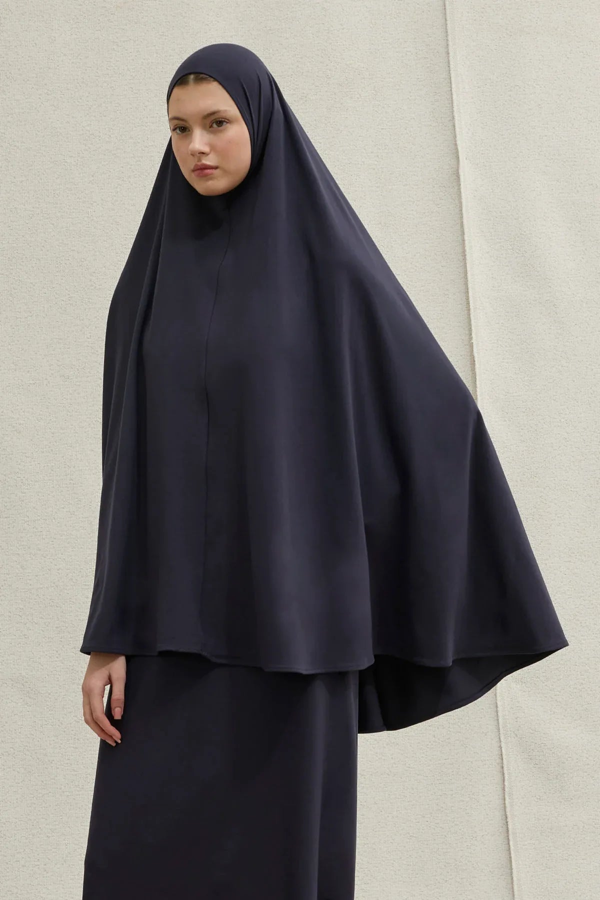 Harem Fluid Khimar Navy Blue Two-Piece Set