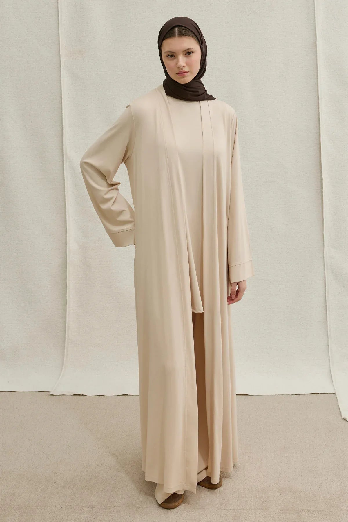 Active Modest Sporty Stone Three-Piece Abaya Set