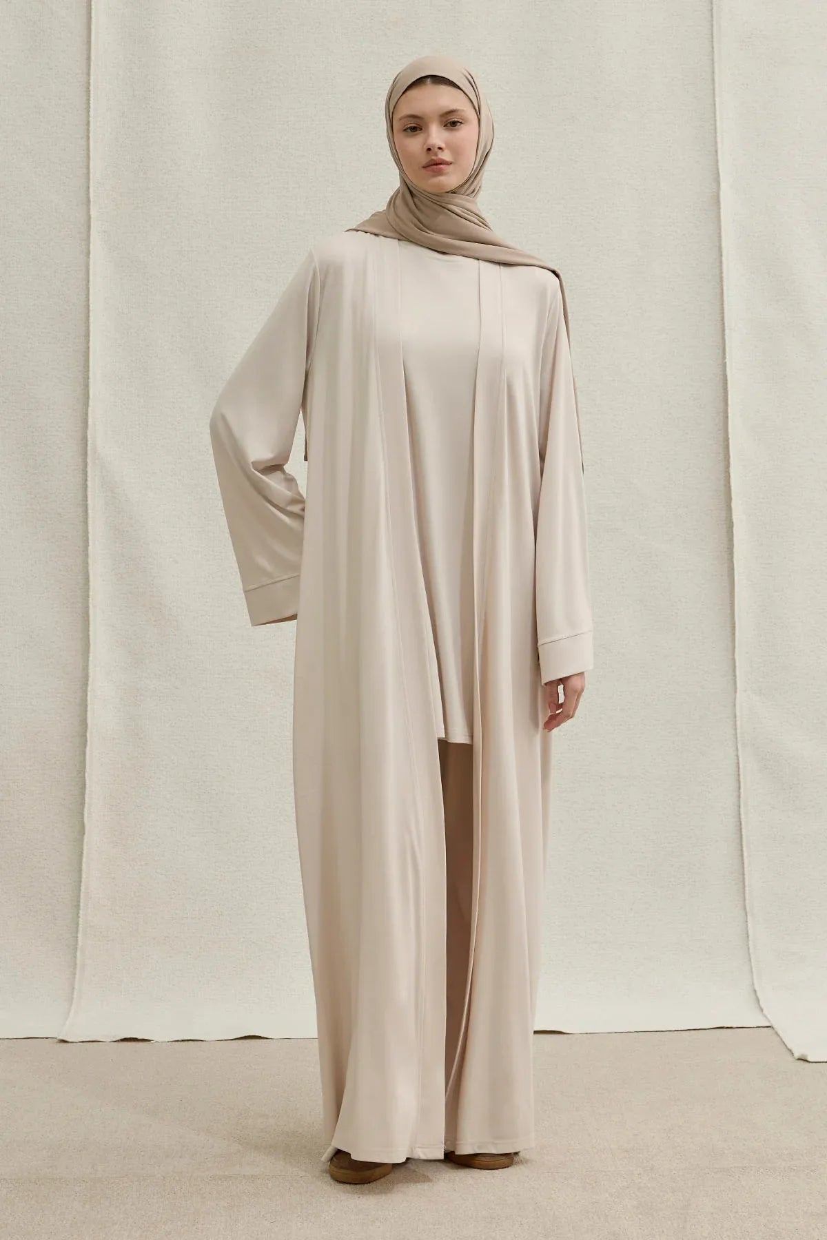 Active Modest Sporty Ecru Three-Piece Abaya Set