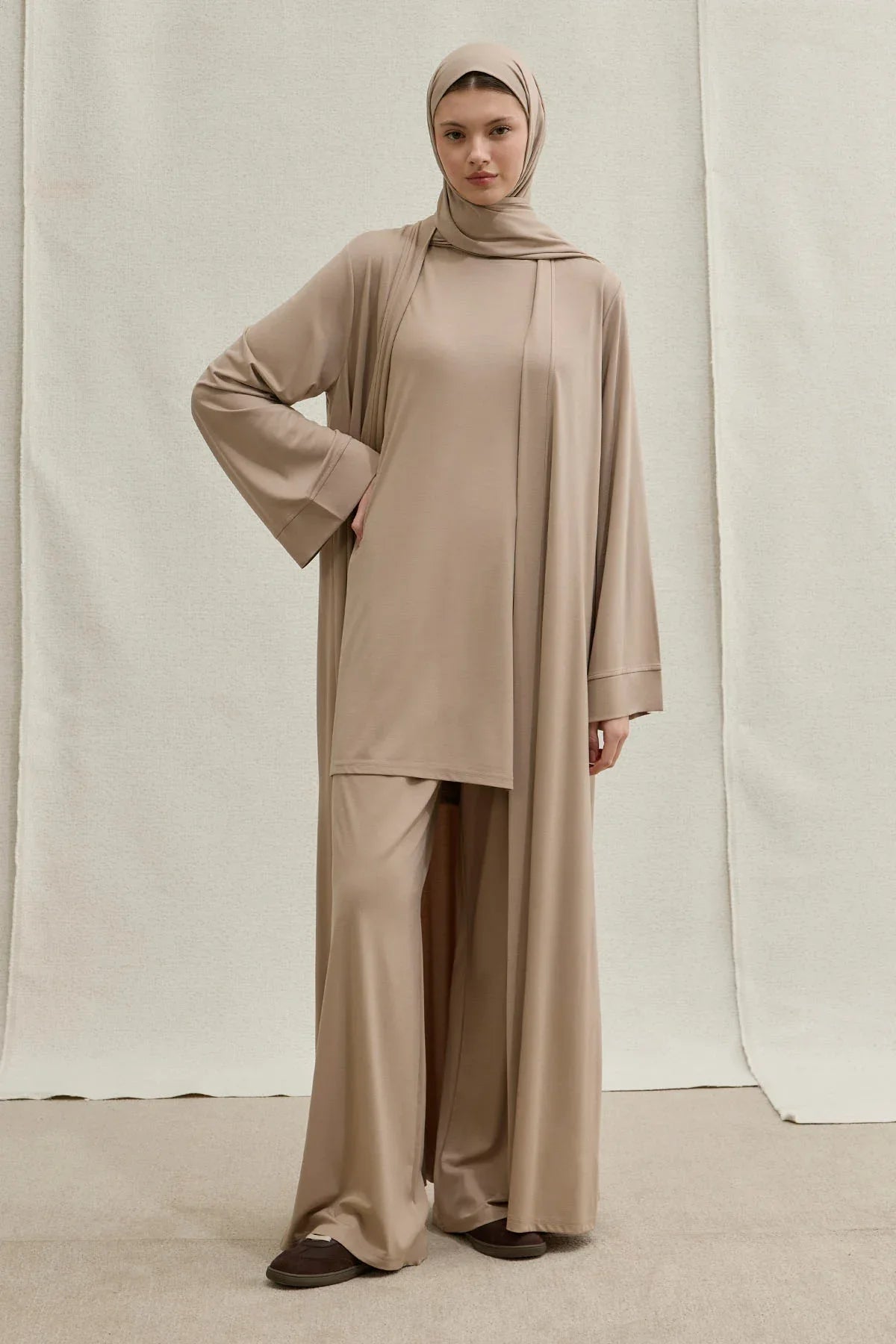 Active Modest Sporty Mink Three- Piece Abaya Set