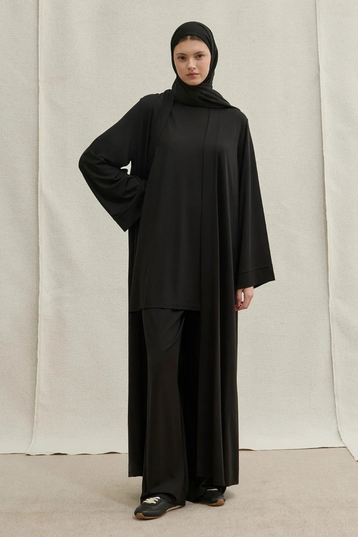 Active Modest Sporty Black Three-Piece Abaya Set