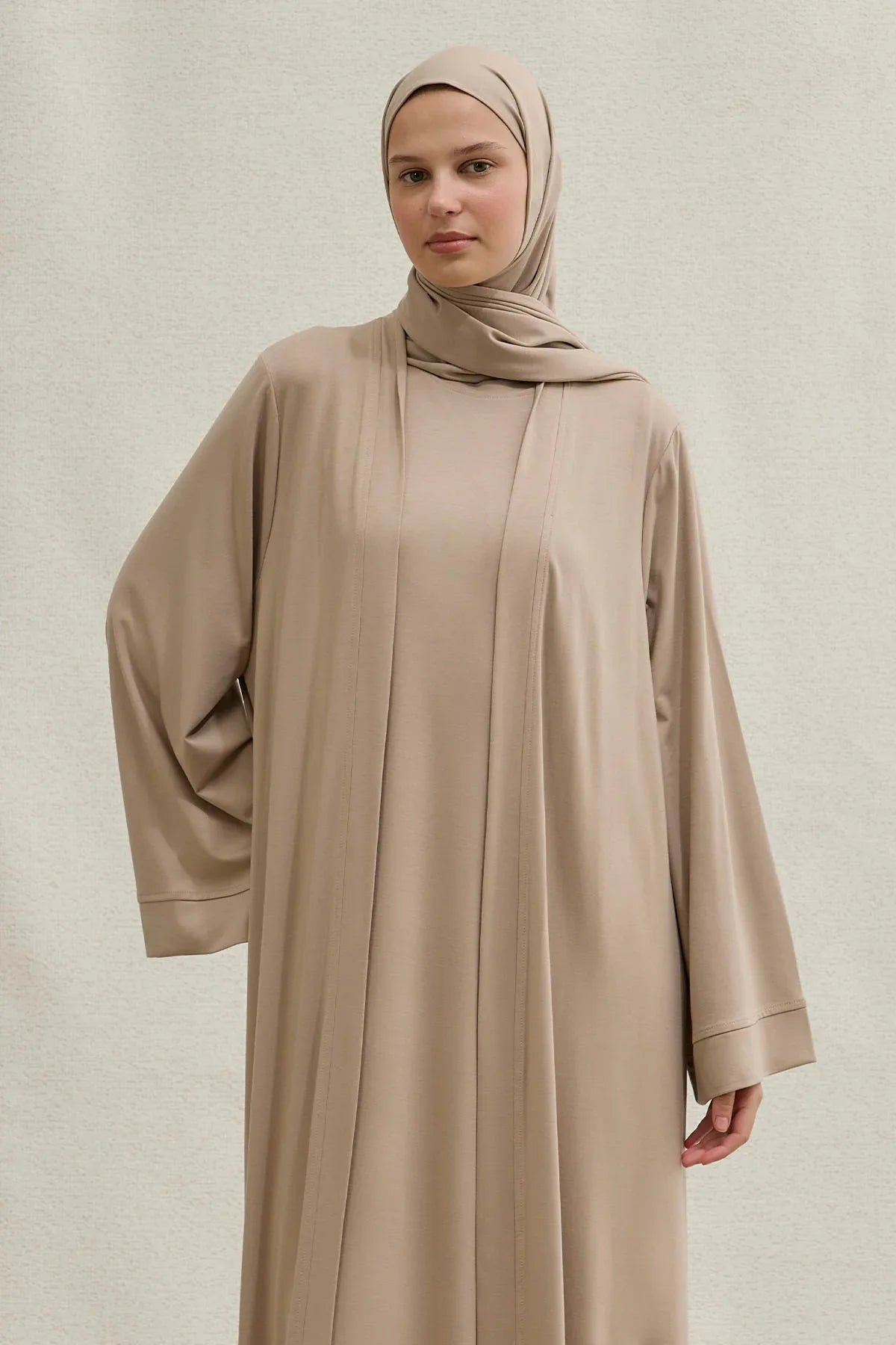 Active Modest Sport Wide Sleeve Mink Two-Piece Abaya Set