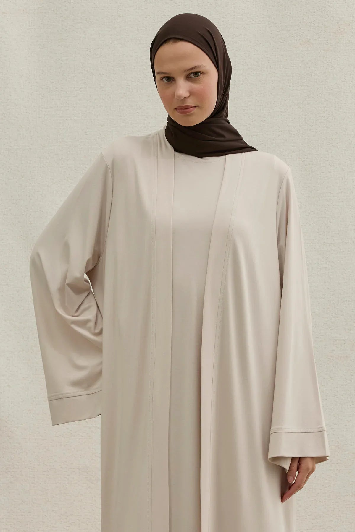 Active Modest Sport Wide Sleeve Ecru Two-Piece Abaya Set