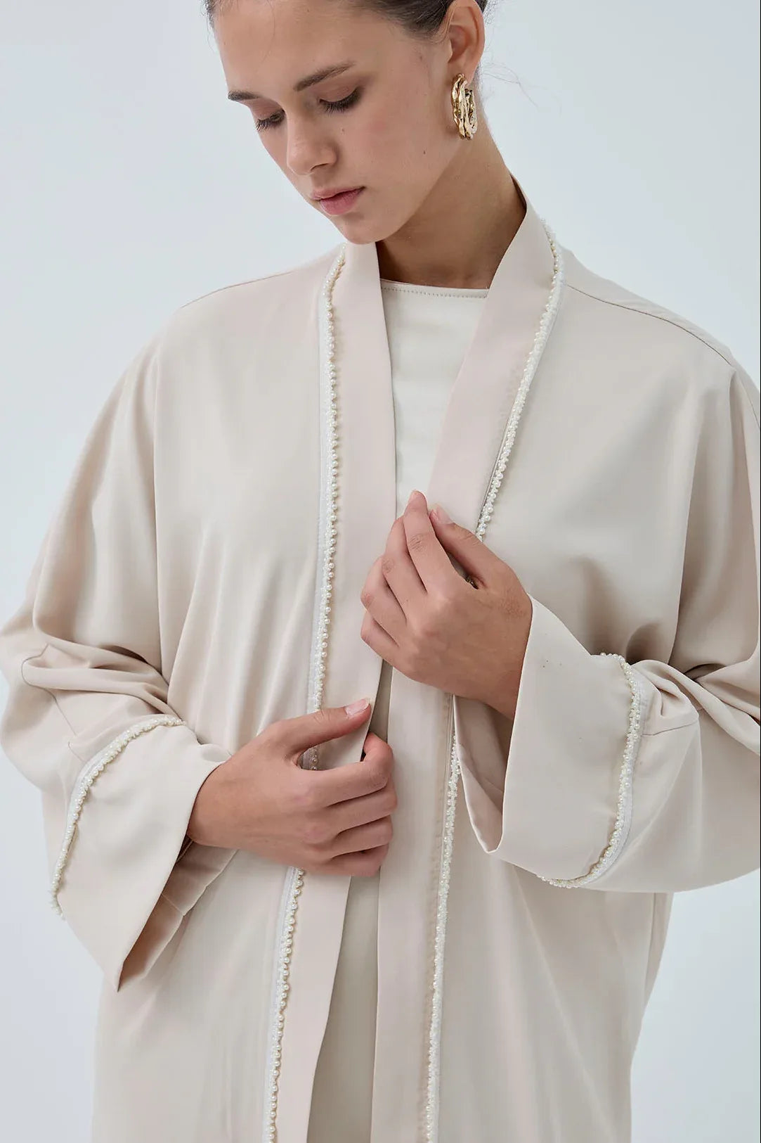 İnci Şerit İşlemeli Nida Abaya - VIADEL Atelier