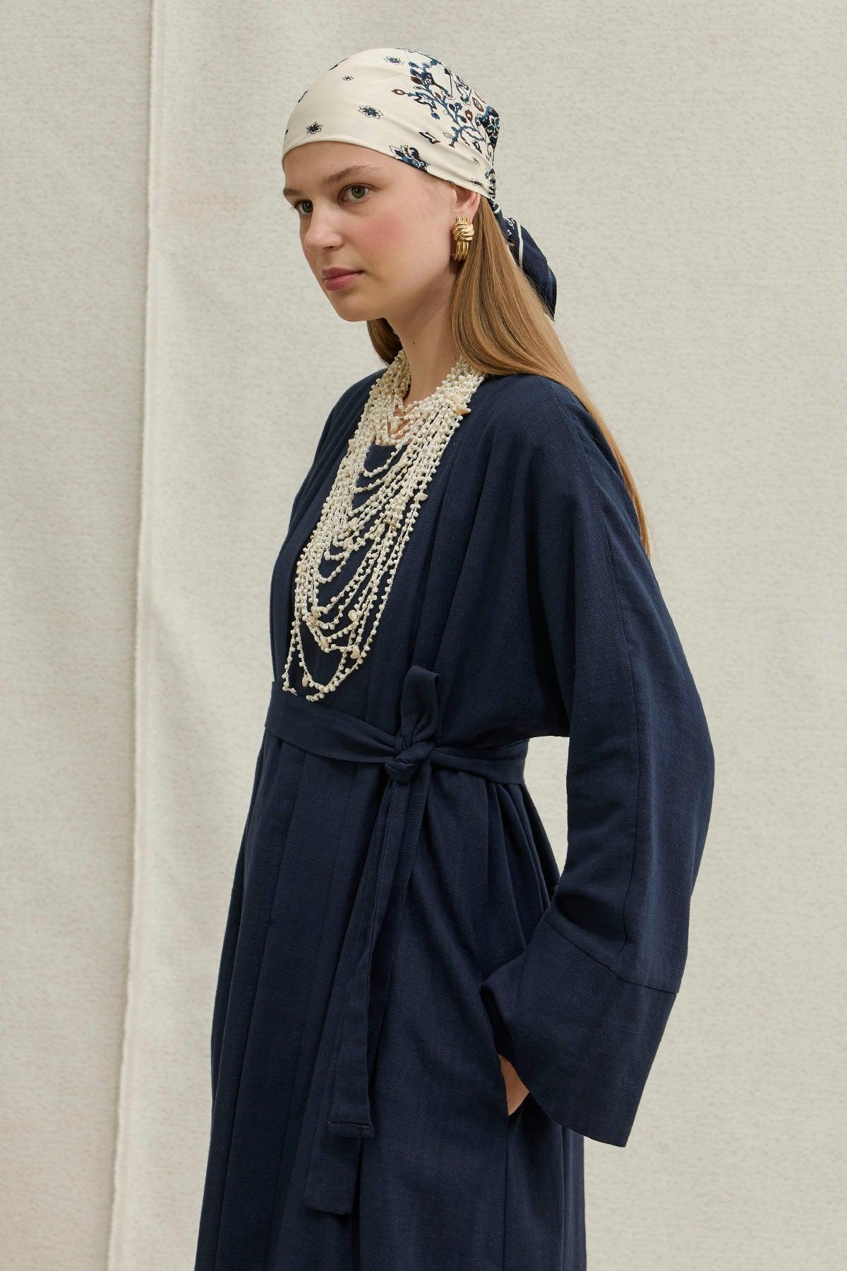 Soft Cotton Keten İkili Takım Lacivert Abaya