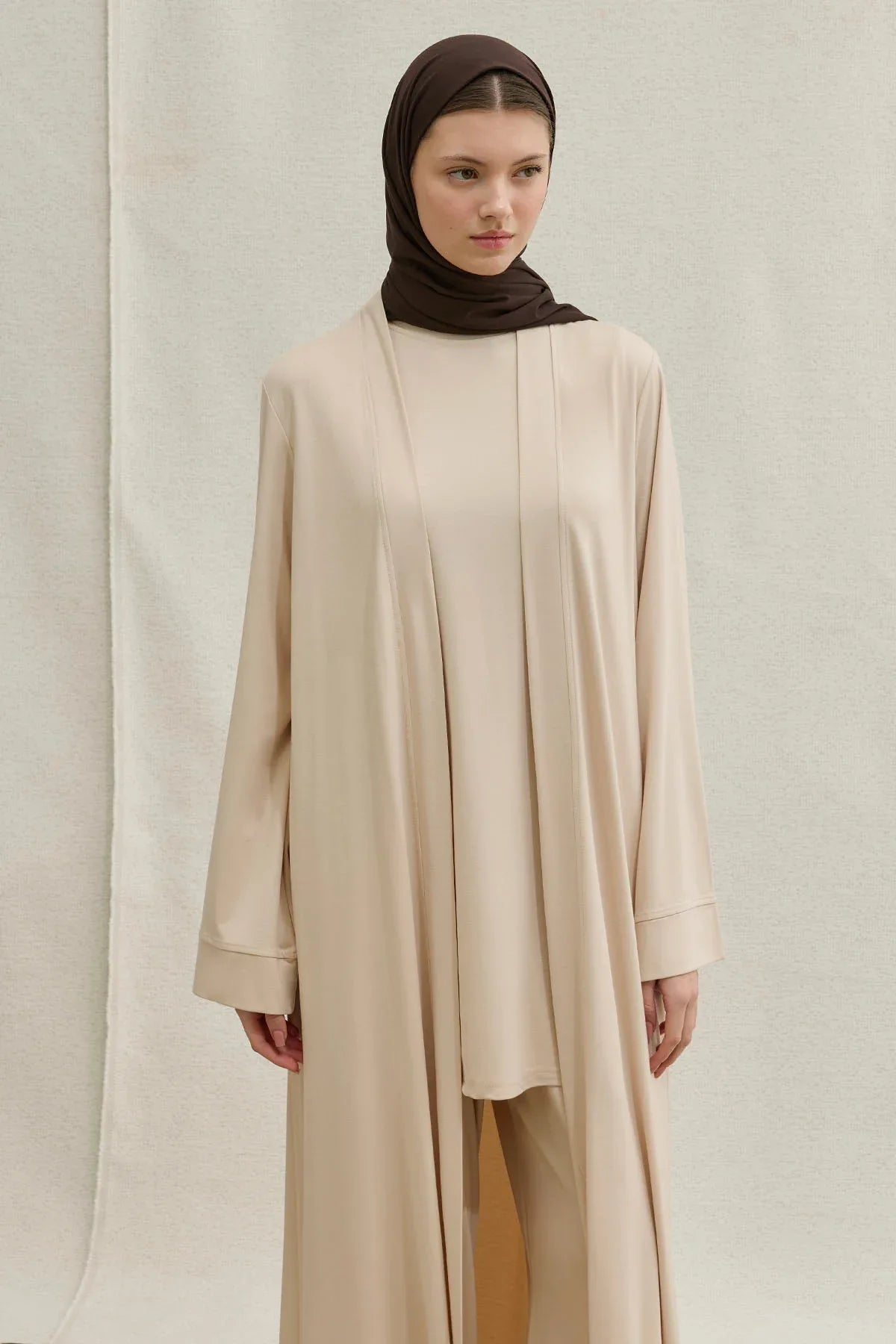 Active Modest Sporty Stone Three-Piece Abaya Set