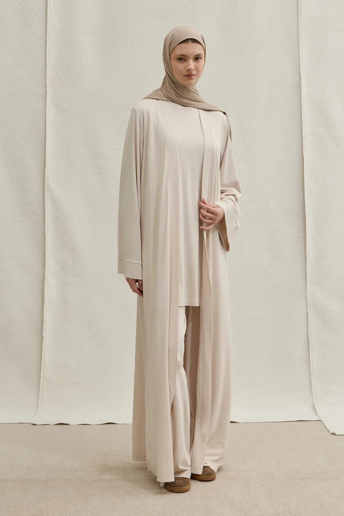Active Modest Sporty Ecru Three-Piece Abaya Set