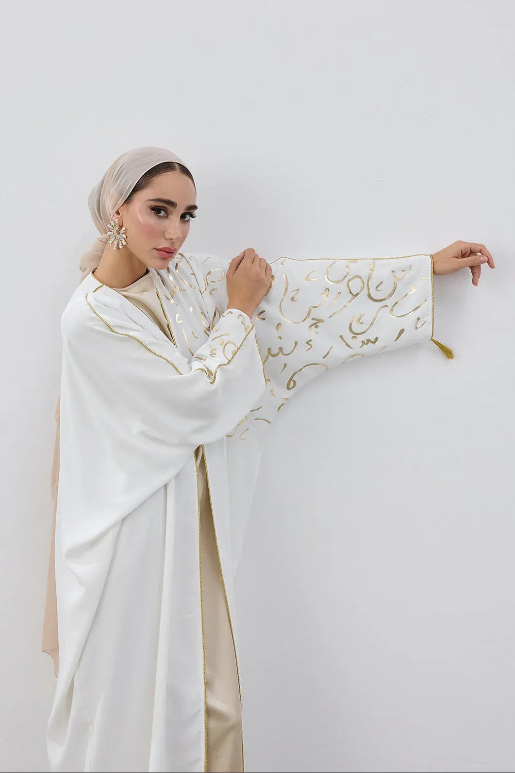Gold Hat Desenli Abaya - VIADEL Atelier