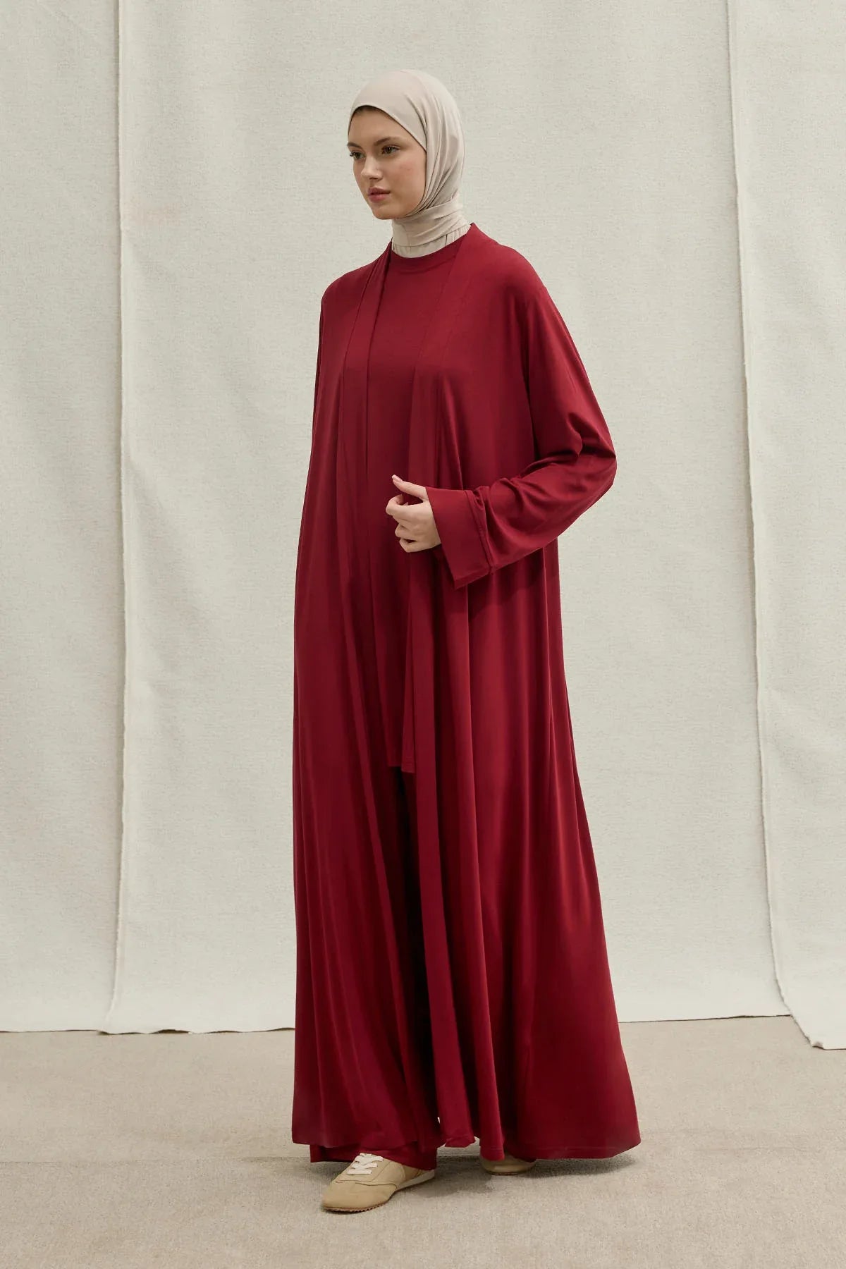 Actıve Modest Spor Bordo Üçlü Abaya Takım