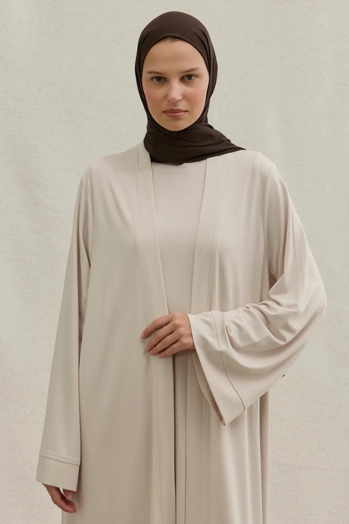 Active Modest Spor Geniş Kol Ekru İkili Abaya Takım