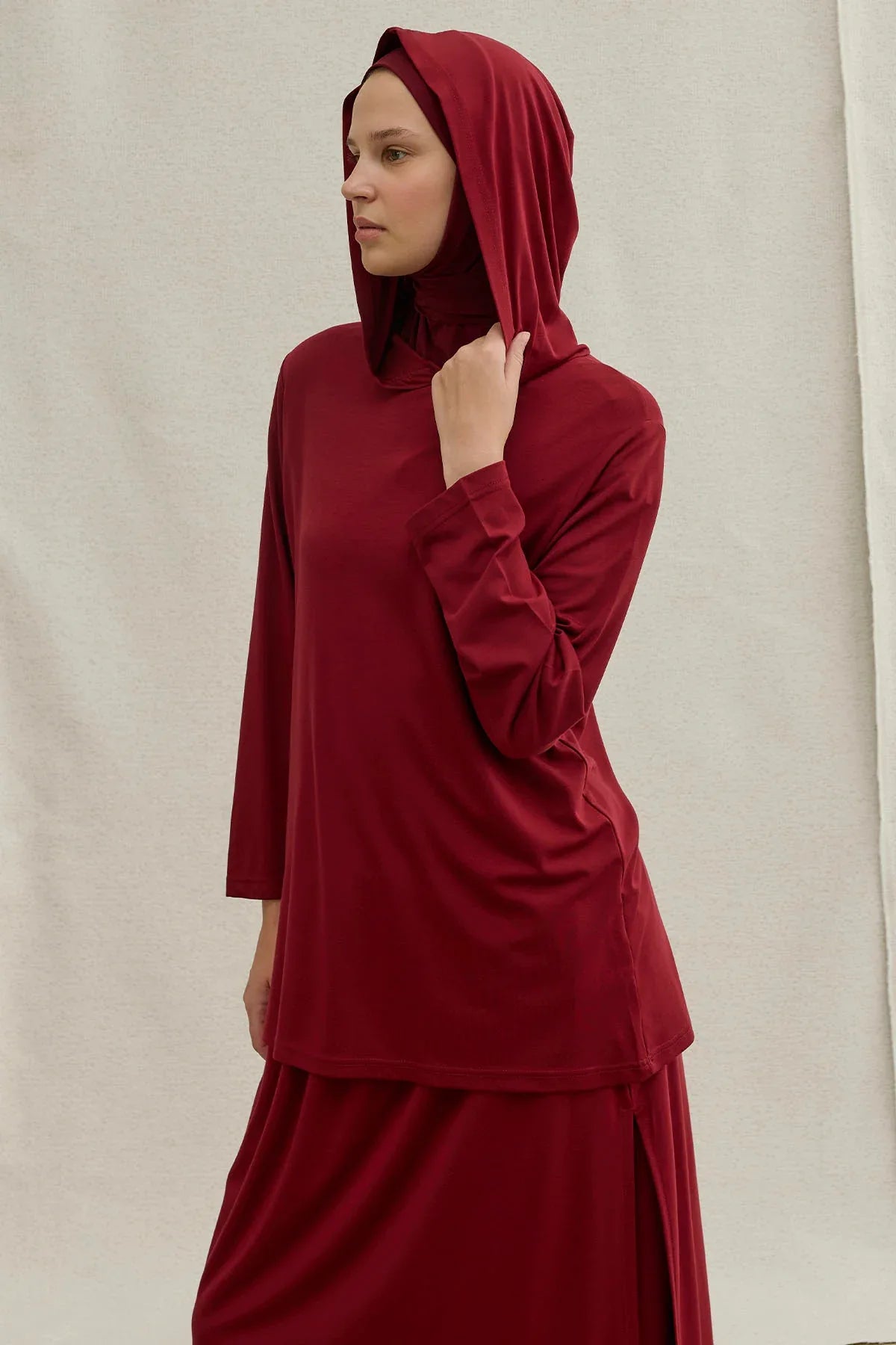 Actıve Modest Kapüşonlu Tesettür Spor Bordo Takım