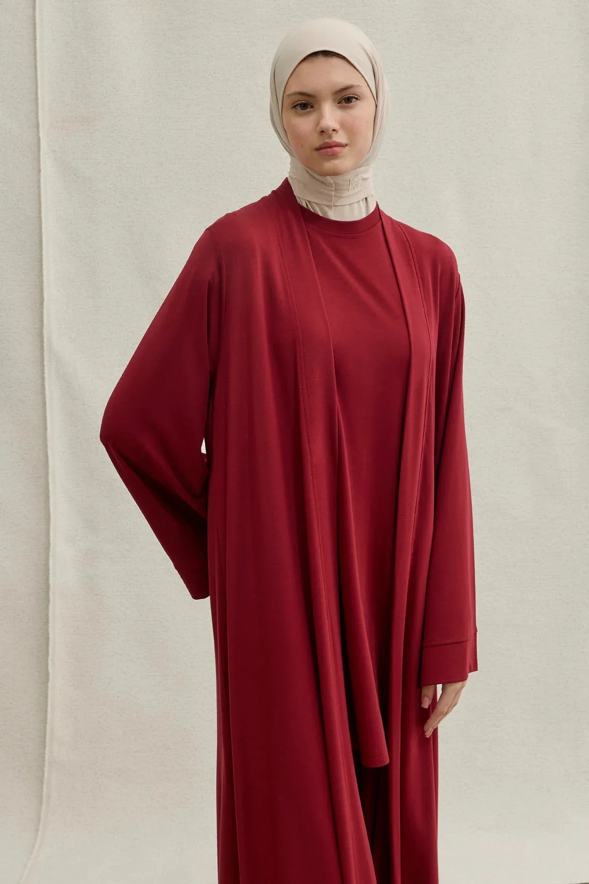Actıve Modest Spor Bordo Üçlü Abaya Takım