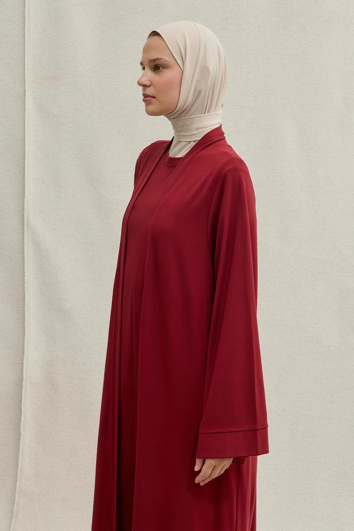 Active Modest Spor Geniş Kol Bordo İkili Abaya Takım