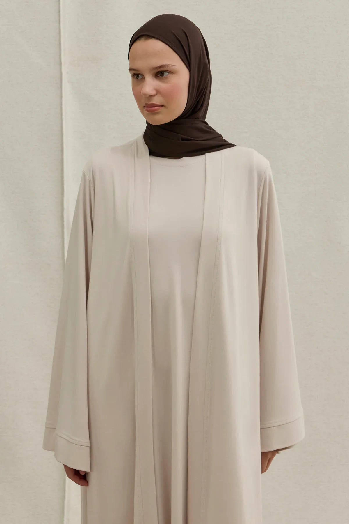 Active Modest Spor Geniş Kol Ekru İkili Abaya Takım