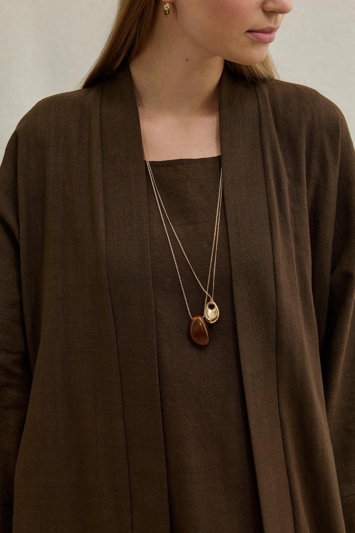 Soft Cotton Linen Two-Piece Brown Abaya Set
