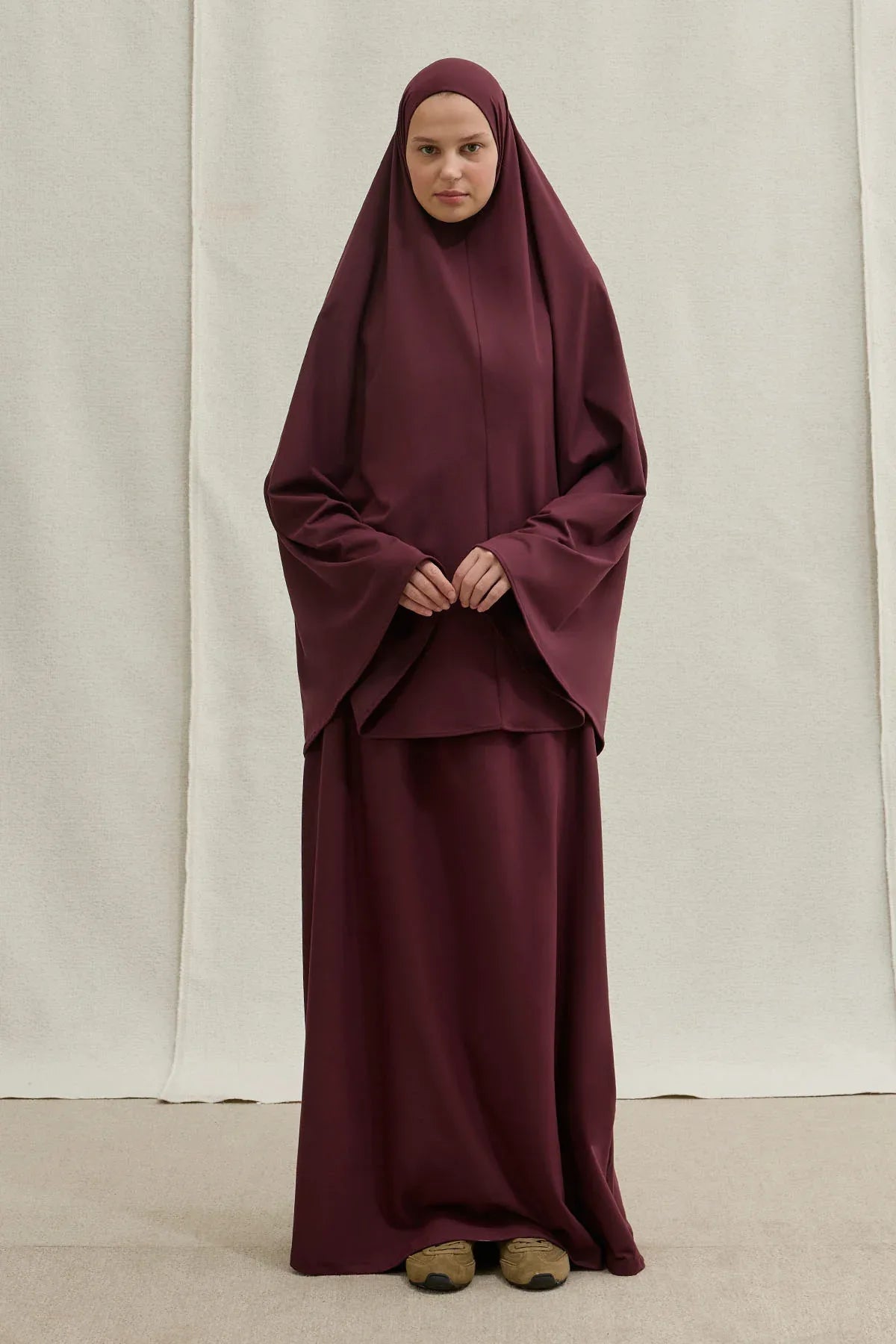 Harem Akışkan Khimar Mürdüm İkili Takım