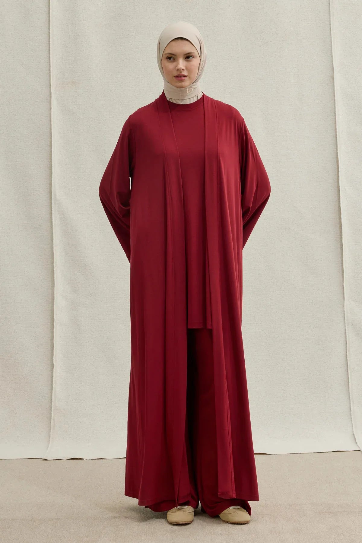 Actıve Modest Spor Bordo Üçlü Abaya Takım
