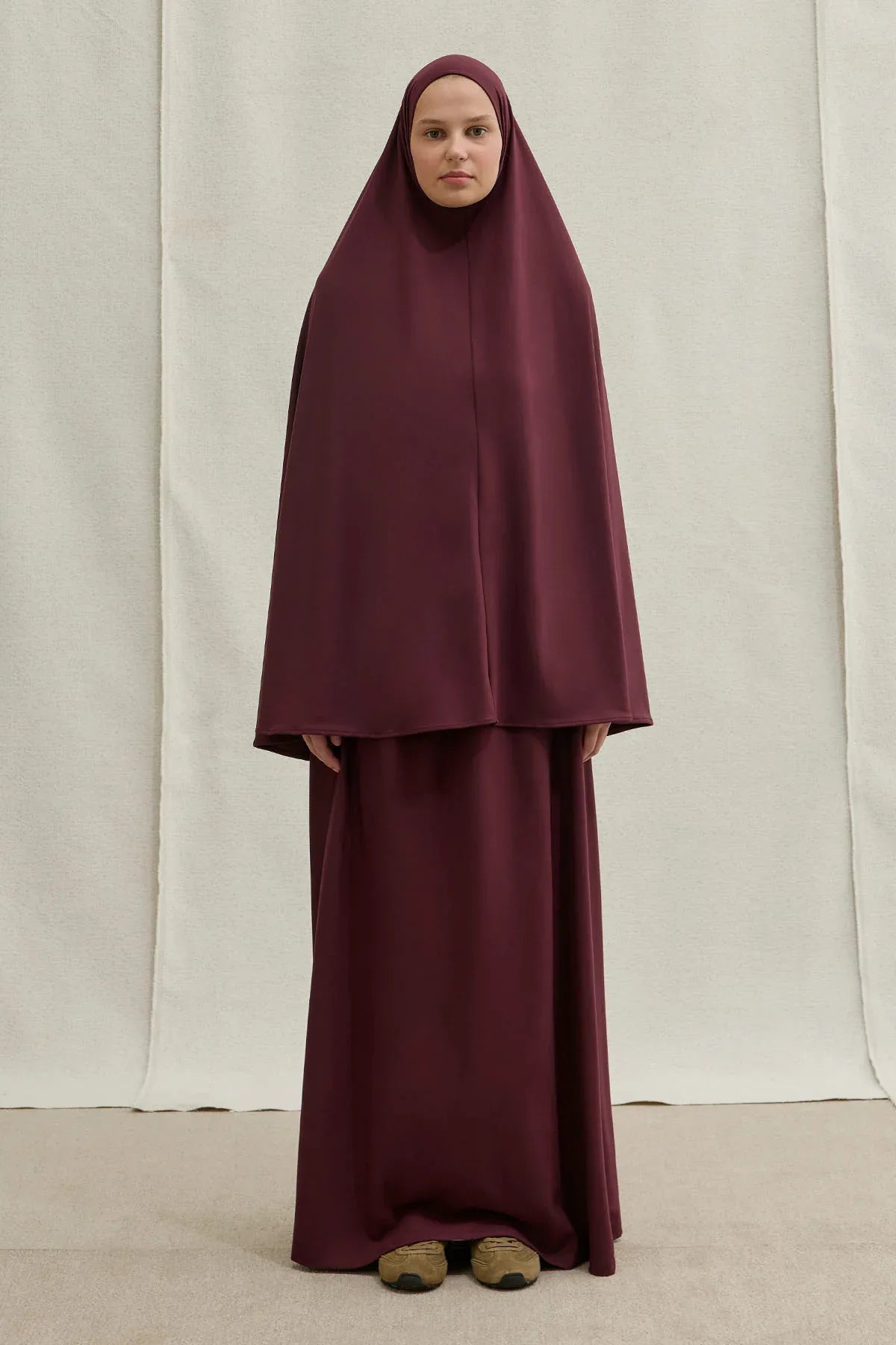 Harem Akışkan Khimar Mürdüm İkili Takım