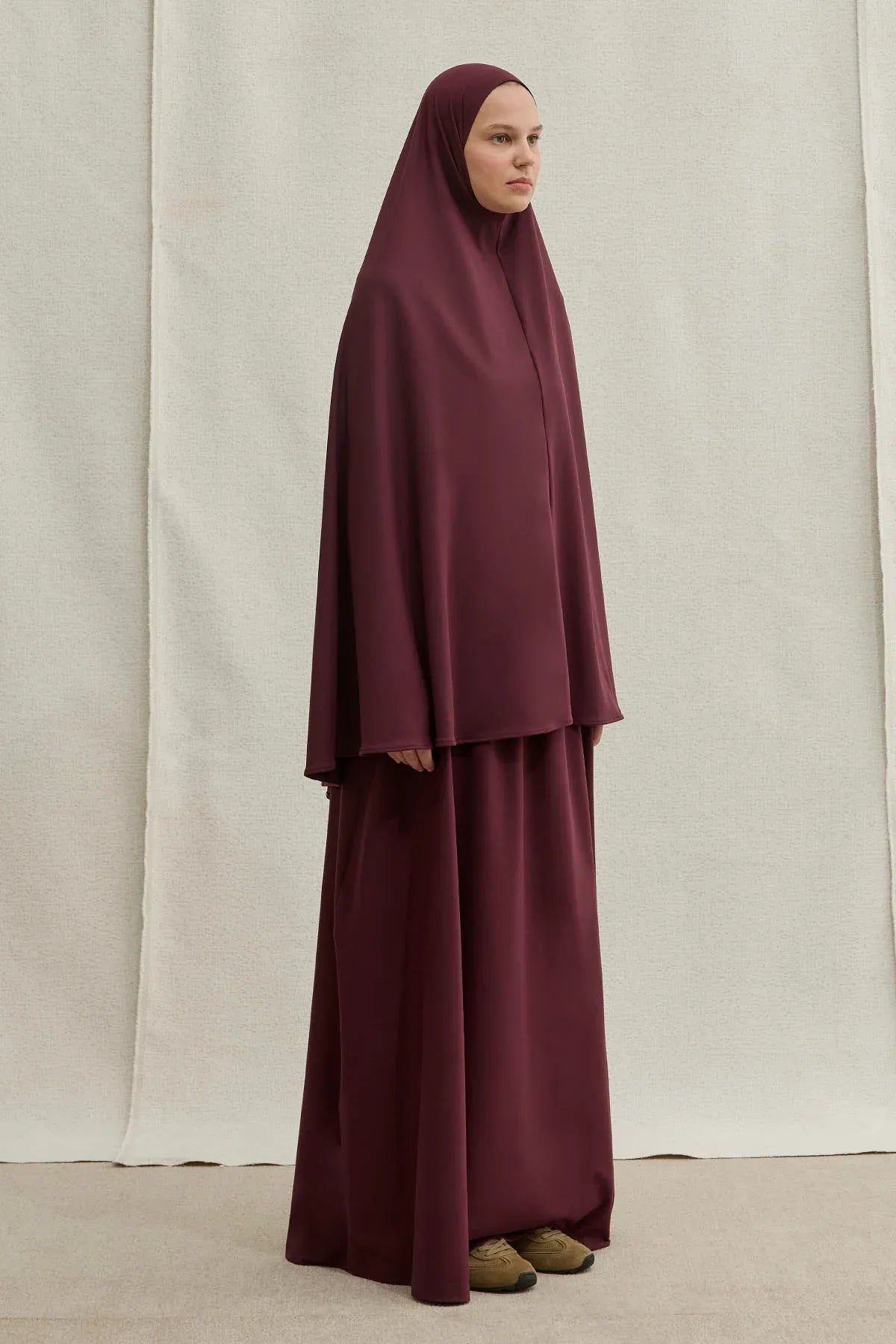 Harem Akışkan Khimar Mürdüm İkili Takım